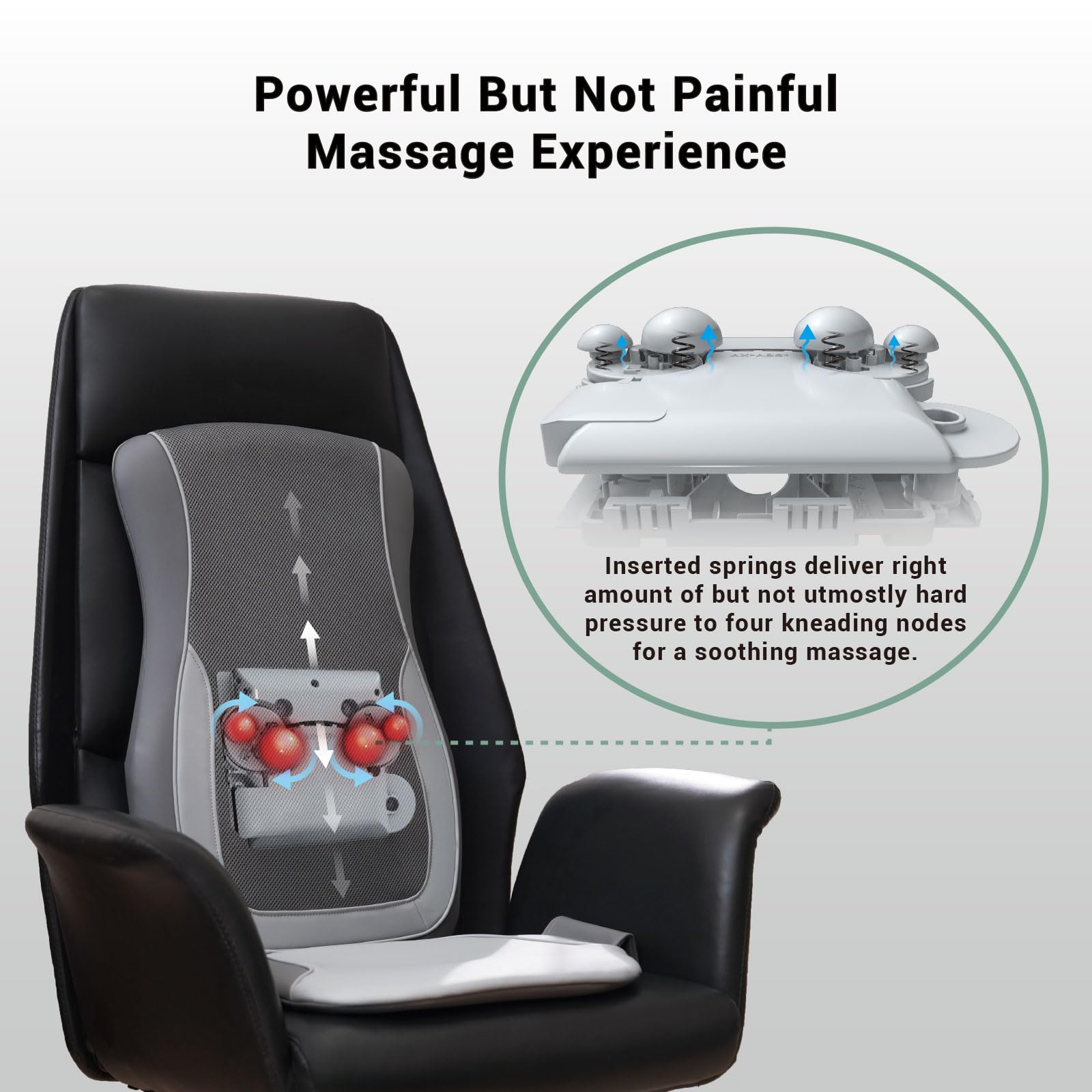 Mynt Gray Massage Chair Pad with 4 Deep Kneading Nodes, Shiatsu Back Massager for Chair with Heat, Heated Back Massage with a Cu