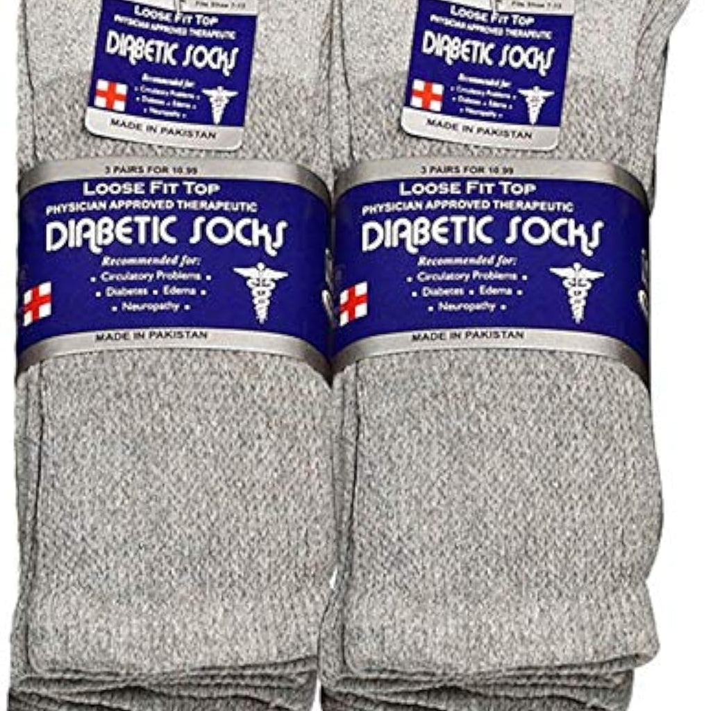 Falari Physicians Approved Diabetic Socks Crew Unisex 3, 6 or 12-Pack (13-15, 6 Pairs Grey)