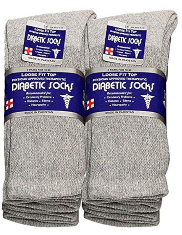 Falari Physicians Approved Diabetic Socks Crew Unisex 3, 6 or 12-Pack (13-15, 6 Pairs Grey)