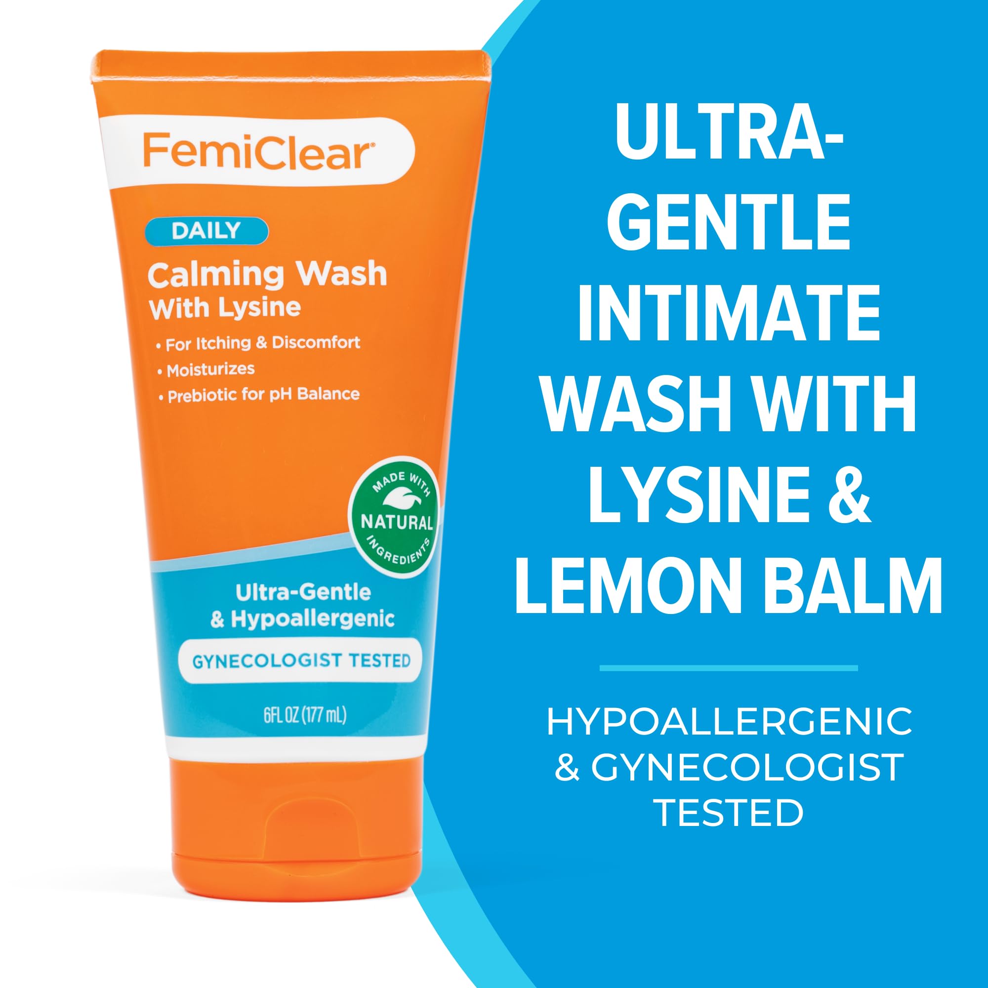 FemiClear Restoratives Ultra-Gentle Feminine Wash, Made with Lysine & Lemon Balm, Natural Ingredients, Feminine Hygiene Products