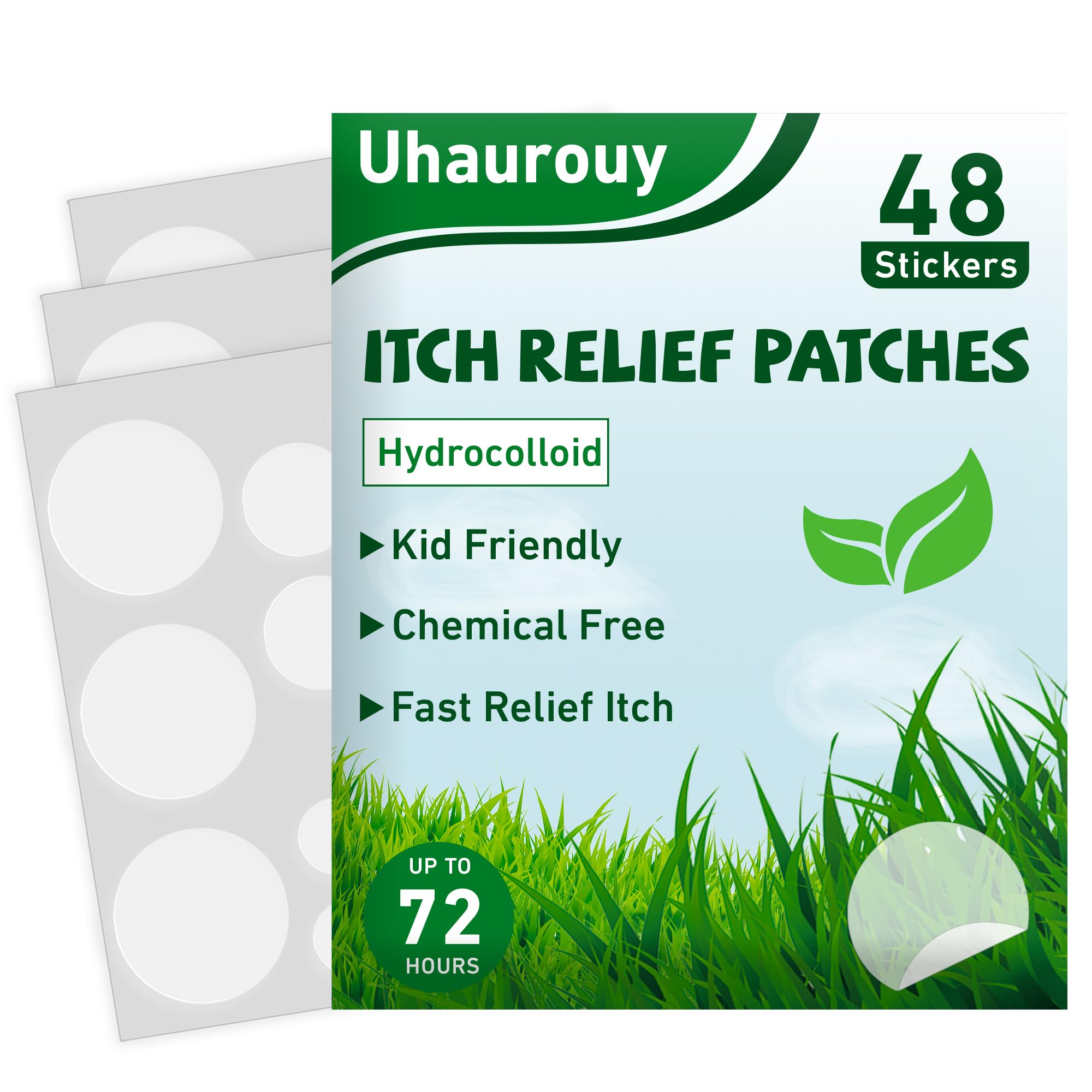 Uhaurouy Itch Relief Patches for Kids, 3 Sizes Natural Bug Bite Relief Stickers, Fast Reduce Swelling & Itching, Camping Hiking 