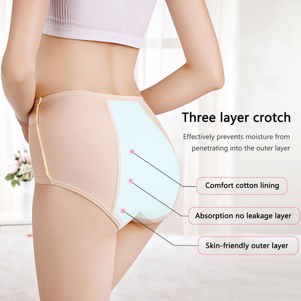 ZJHTK High Waist Incontinence Underwear for Women, Cotton Incontinence Protective Briefs, Washable Ladies Panties, 6pcs,Multi Co
