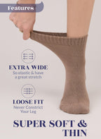 Hugh Ugoli Women Diabetic Ankle Socks, Super Soft & Thin Bamboo Socks, Wide & Loose, Non-Binding Top & Seamless Toe, 4 Pairs, Mi