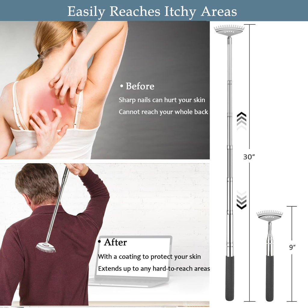 Svjetiq Oversized Extendable Back Scratcher for Men Women Adults, 2 Pack Different-Sizes Telescoping Back Massager, Men Gadgets