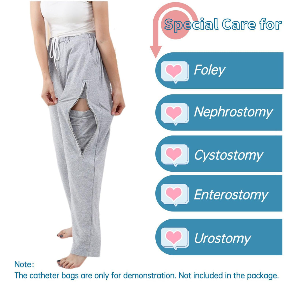 Catheter Pants for Men/Women, Urine Bag Holder with 2 Zippered Side Pockets, Holding 2x2000ml Catheter Bag for Nephrostomy, Fole