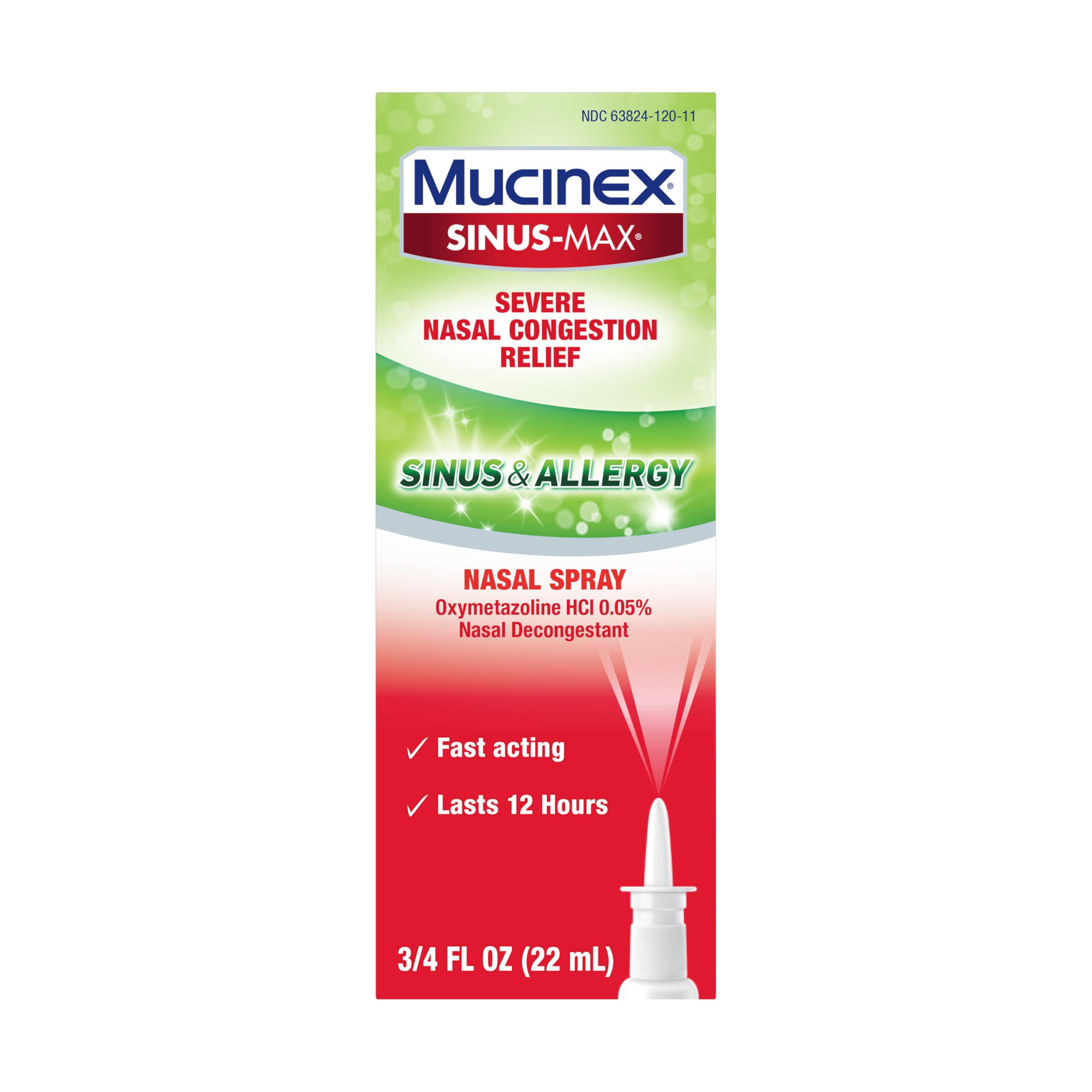Mucinex Sinus-Max Oxymetazoline Nasal Spray Decongestant,12 Hour Over-The-Counter Medication Nose Spray for Sinus Relief, Nasal 