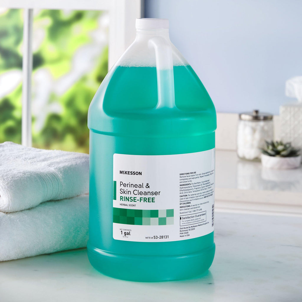 McKesson Perineal Skin Cleanser, 1 Gallon [Pack of 4] Rinse-Free Body Wash for Incontinence or Ostomy Care, Herbal Scent