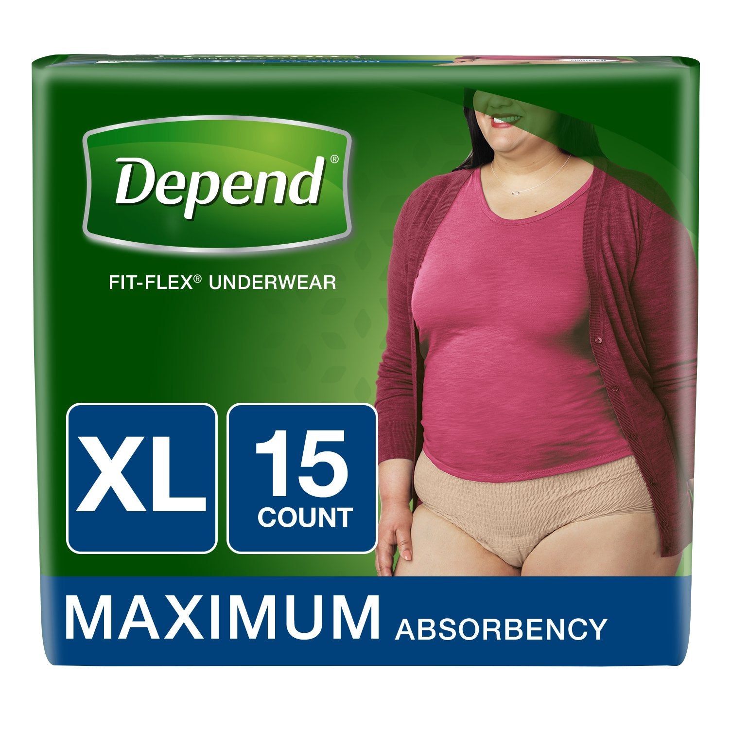 Depend FIT-FLEX Incontinence Underwear for Women, Maximum Absorbency, Tan, X-Large (Pack of 4)