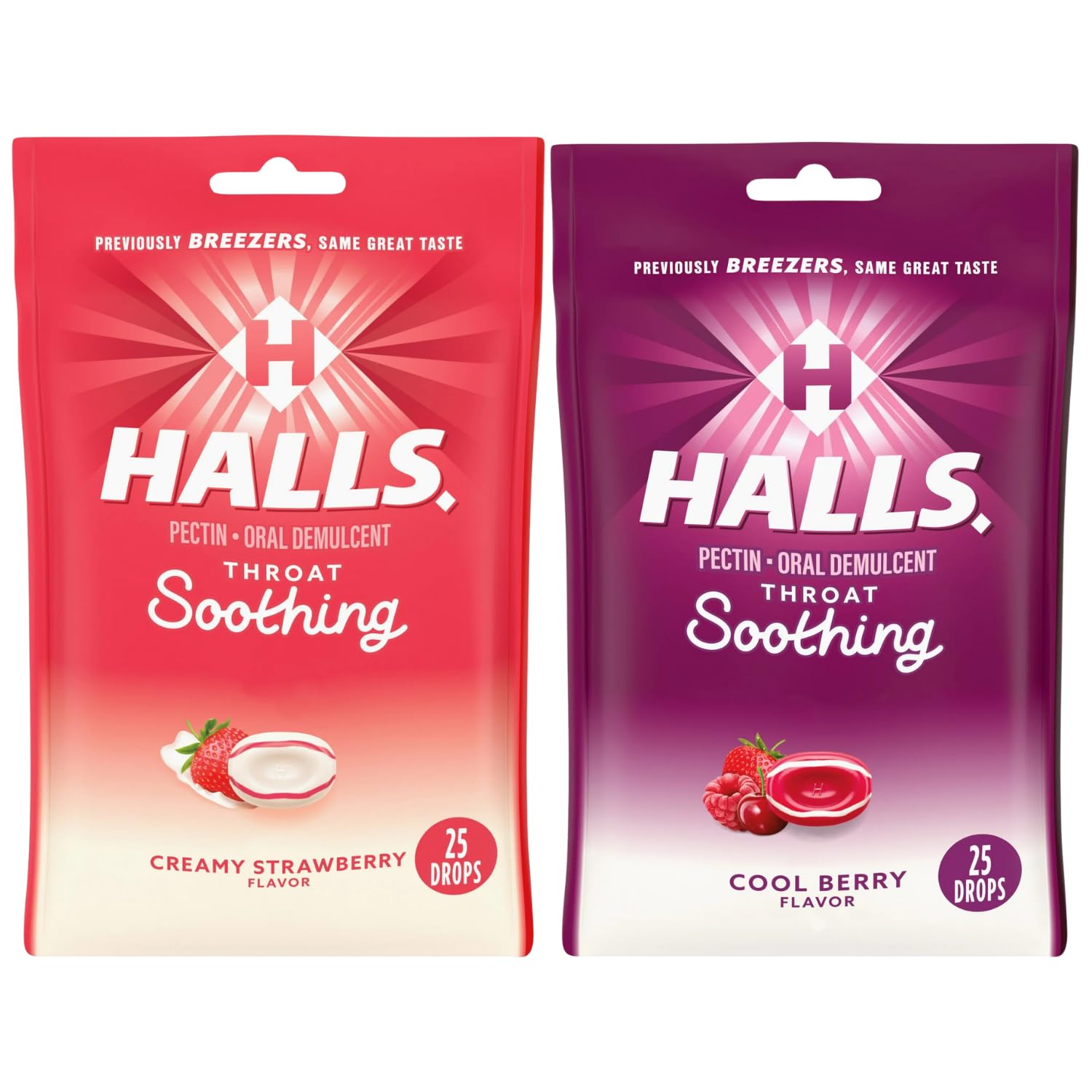 SCHMIDT EMPIRE Halls Throat Soothing (Formerly Halls Breezers) Cool Berry Throat Drops 25 Count Per Bag and Halls Throat Soothin