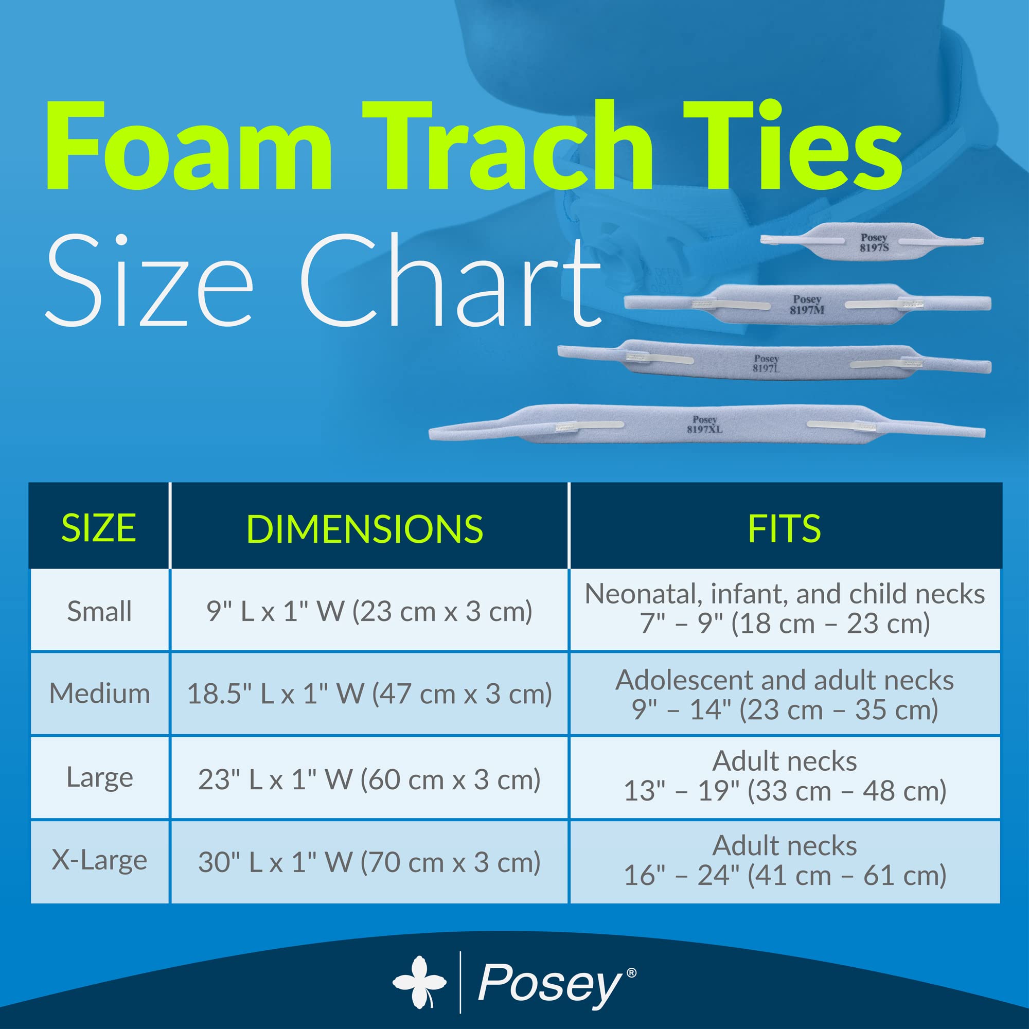Posey 8197XL Foam Trach Tie, Extra Large, White, Pack of 12