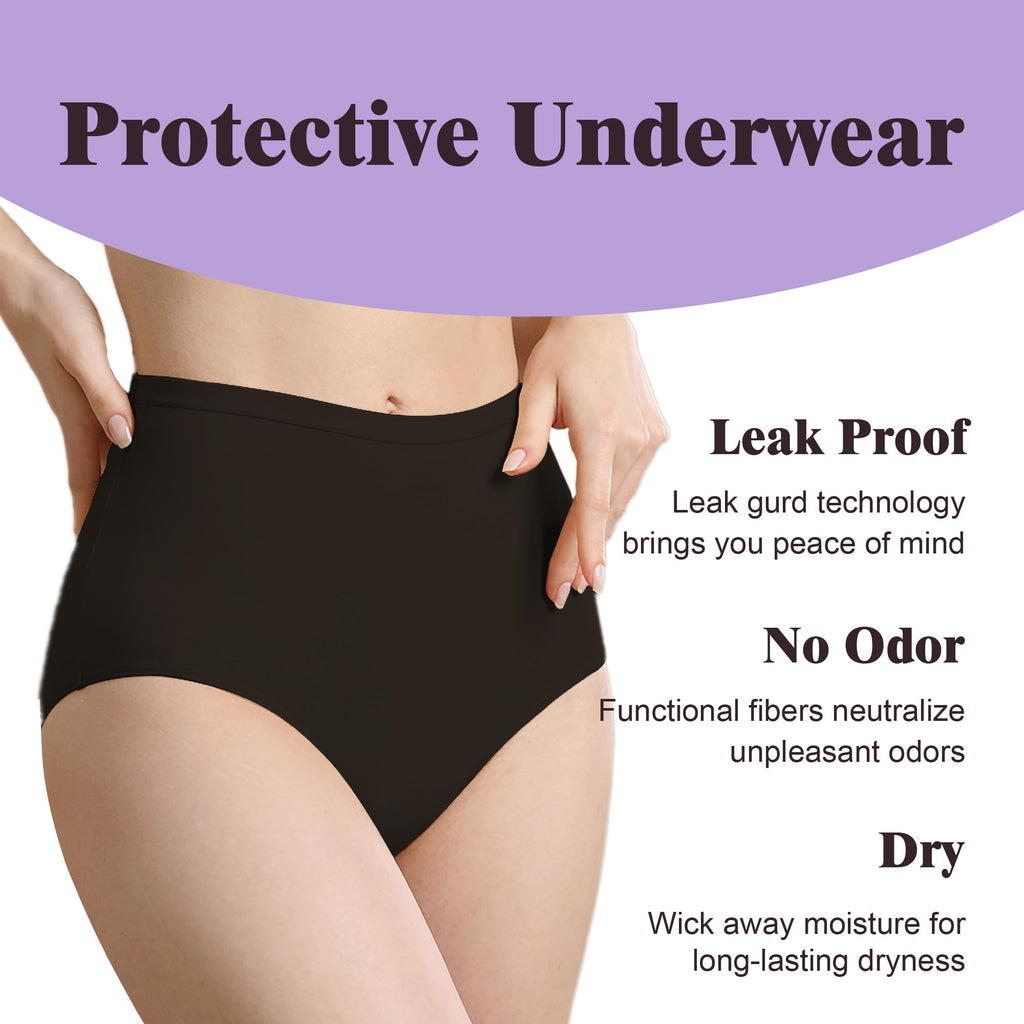 IRISMORII Leak Proof Incontinence Underwear for Women Washable Absorbent Bladder Control Postpartum Briefs 1Pack (Black M)