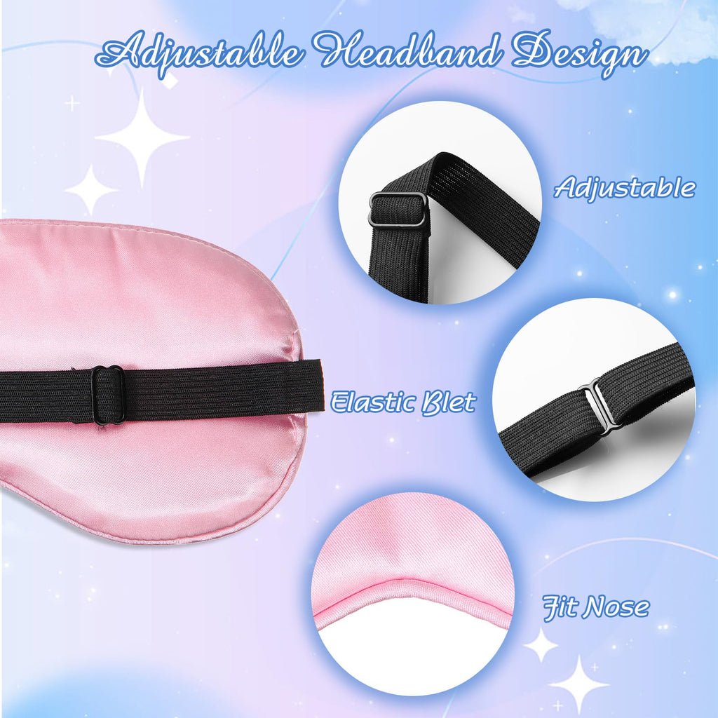 BBTO 4 Pcs Silk Sleep Mask Smooth Soft Eye Mask with Adjustable Shoulder Strap for Women Girl Sleep Shading Travel Relaxation(Pi