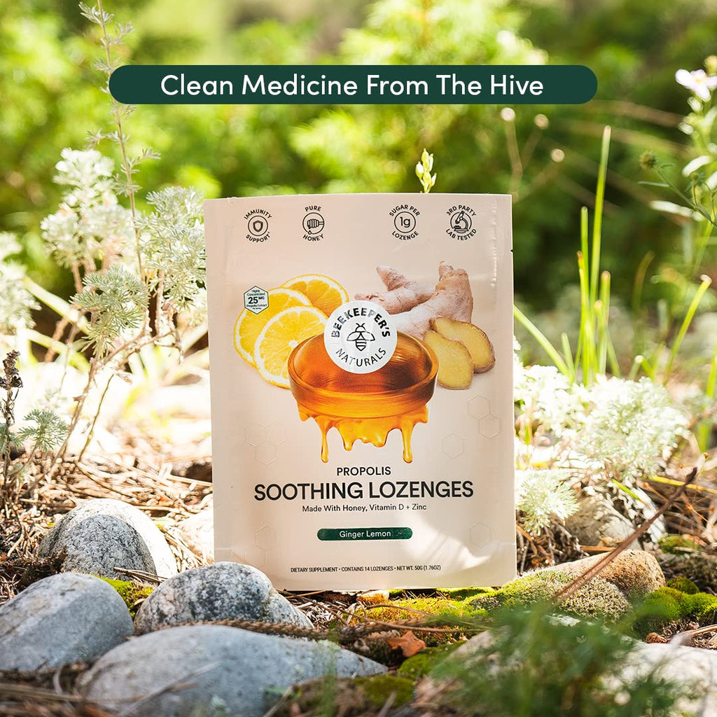 Beekeepers Naturals Soothing Honey Ginger Lemon Cough Drops - Immune Support with Vitamin D, Zinc and Propolis Throat Soothing