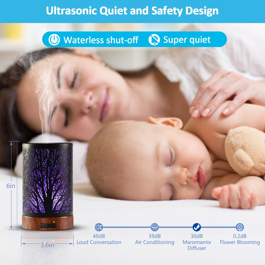 Essential Oil Diffuser - 150ML Metal Aromatherapy Diffuser for Essential Oils with 7 Colors Lights Gifts for Mom Waterless Auto