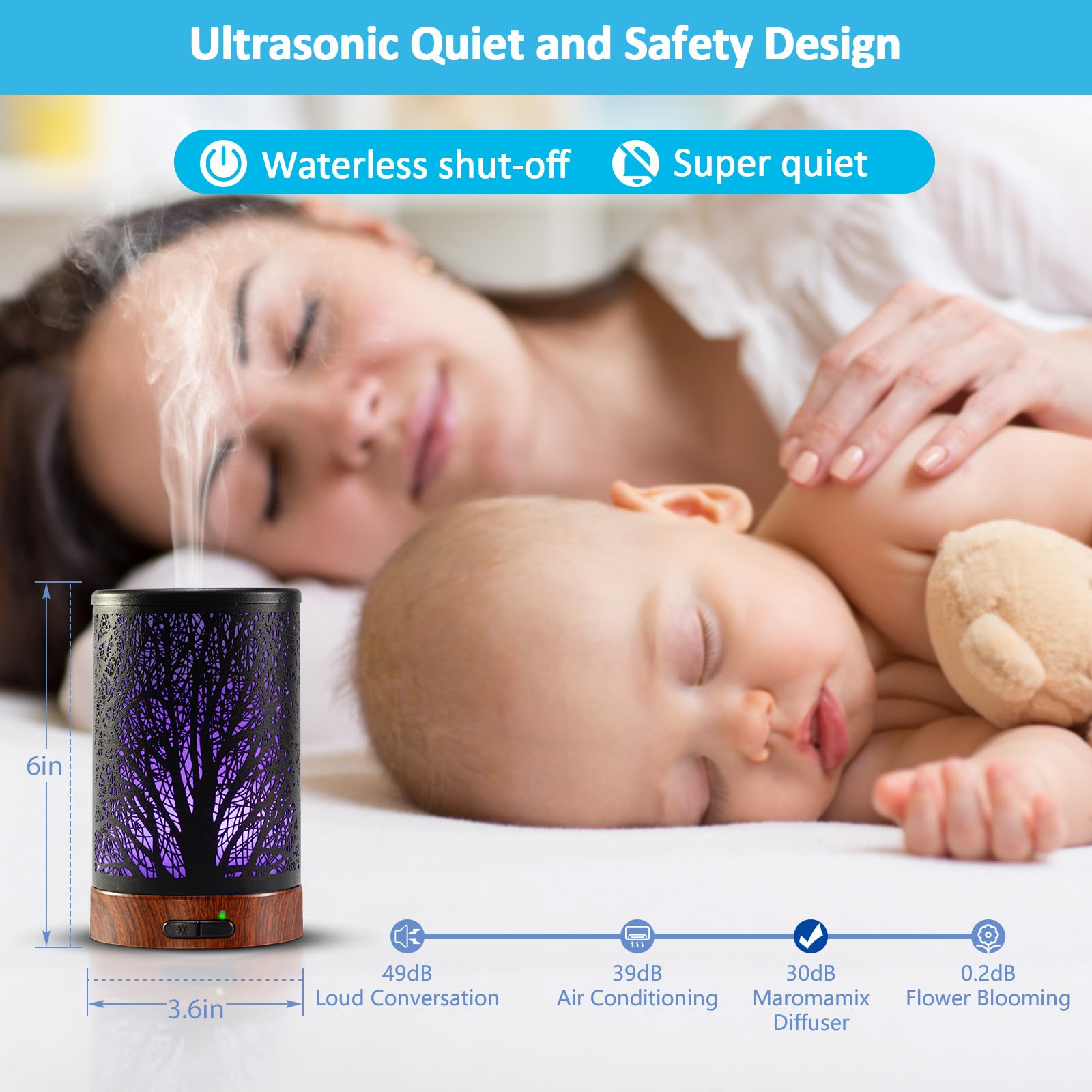 Essential Oil Diffuser - 150ML Metal Aromatherapy Diffuser for Essential Oils with 7 Colors Lights Gifts for Mom Waterless Auto