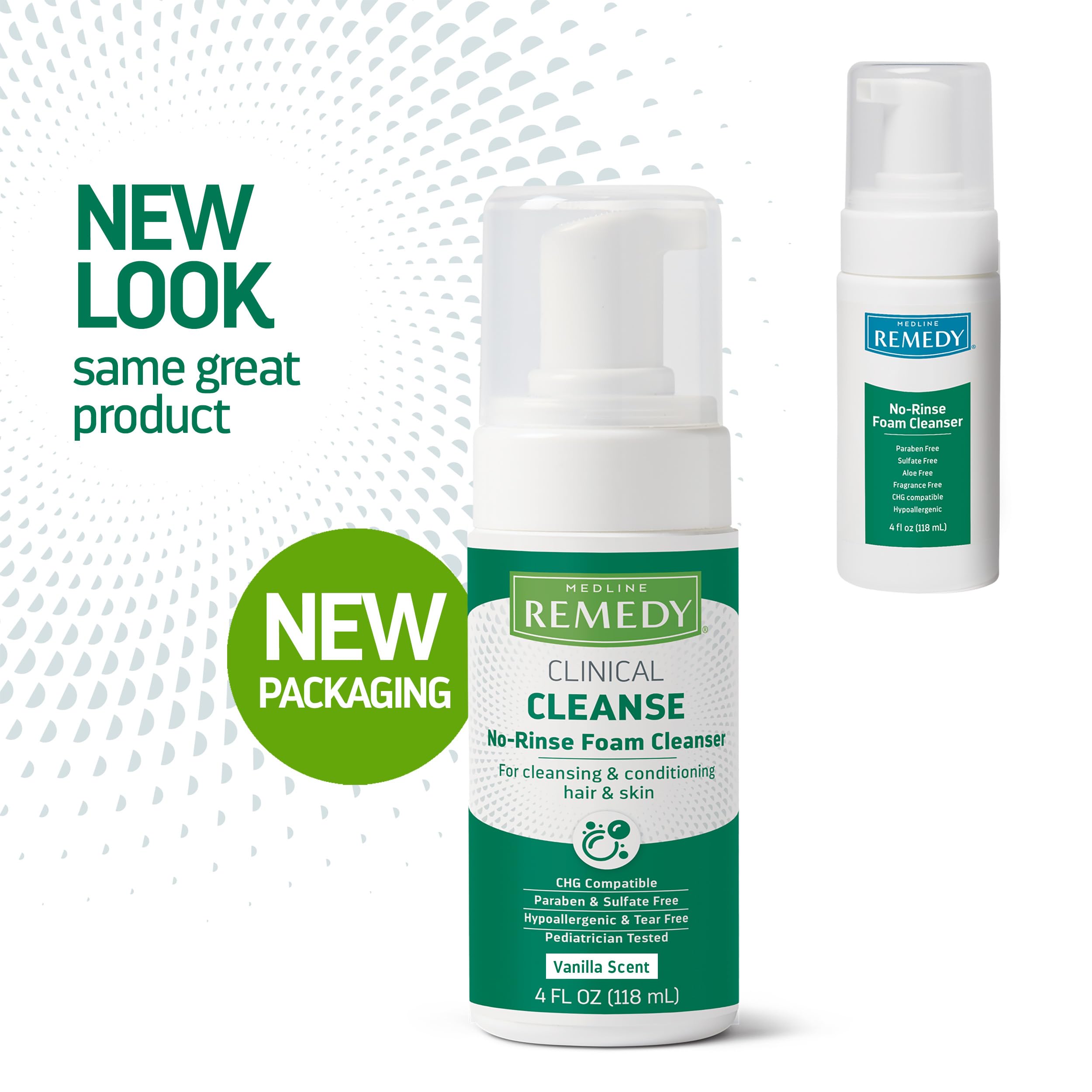 Medline Remedy Clinical No-Rinse Foam Cleanser, Vanilla Scent (4 fl oz) - Hydrating Shampoo and Body Wash for Sensitive Skin, Pa