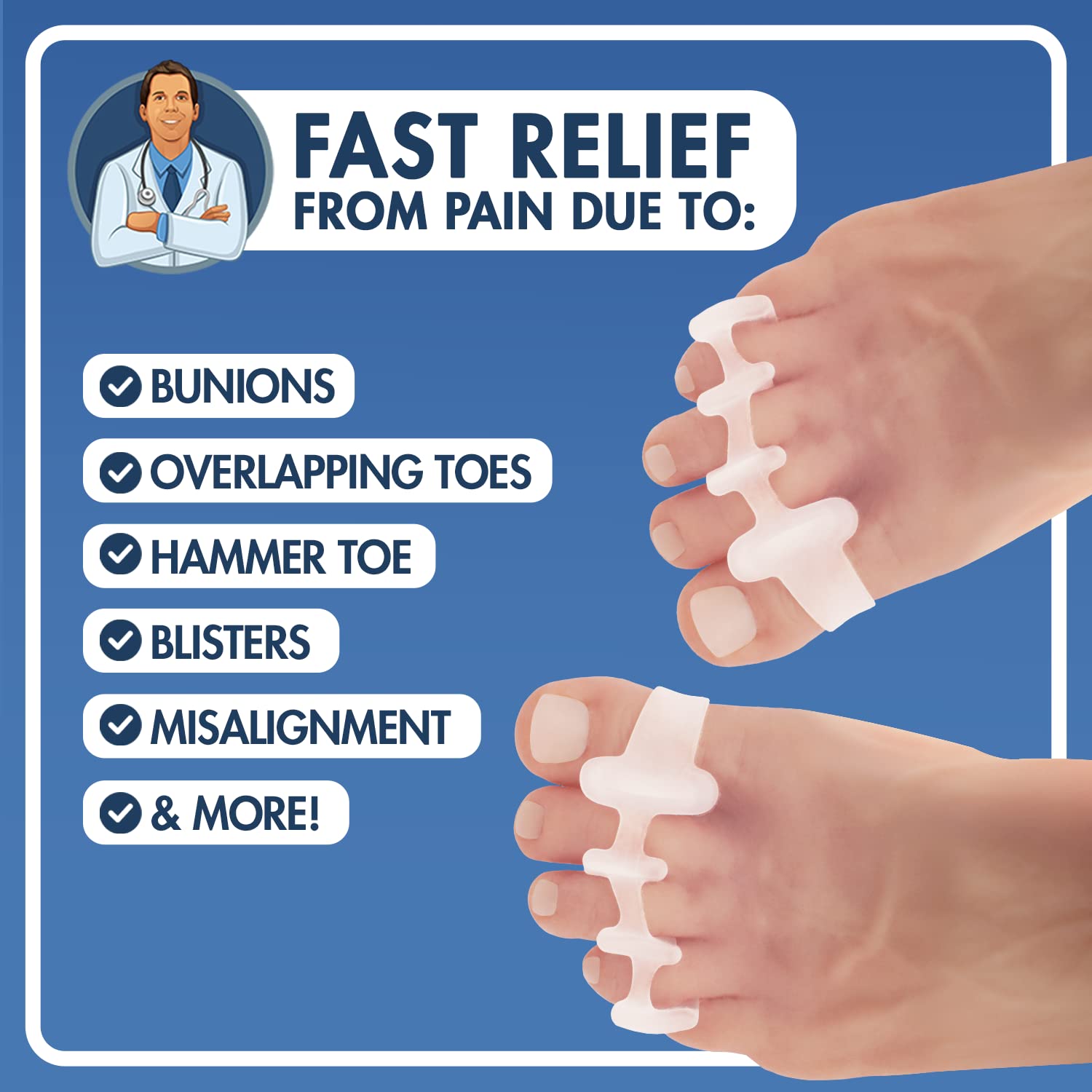 Dr. Frederick's Original Gel Toe Spreaders - 2pcs- Gel Toe Spacers - Bunion Toe Separators - Temporary Bunion Corrector - Gel Or