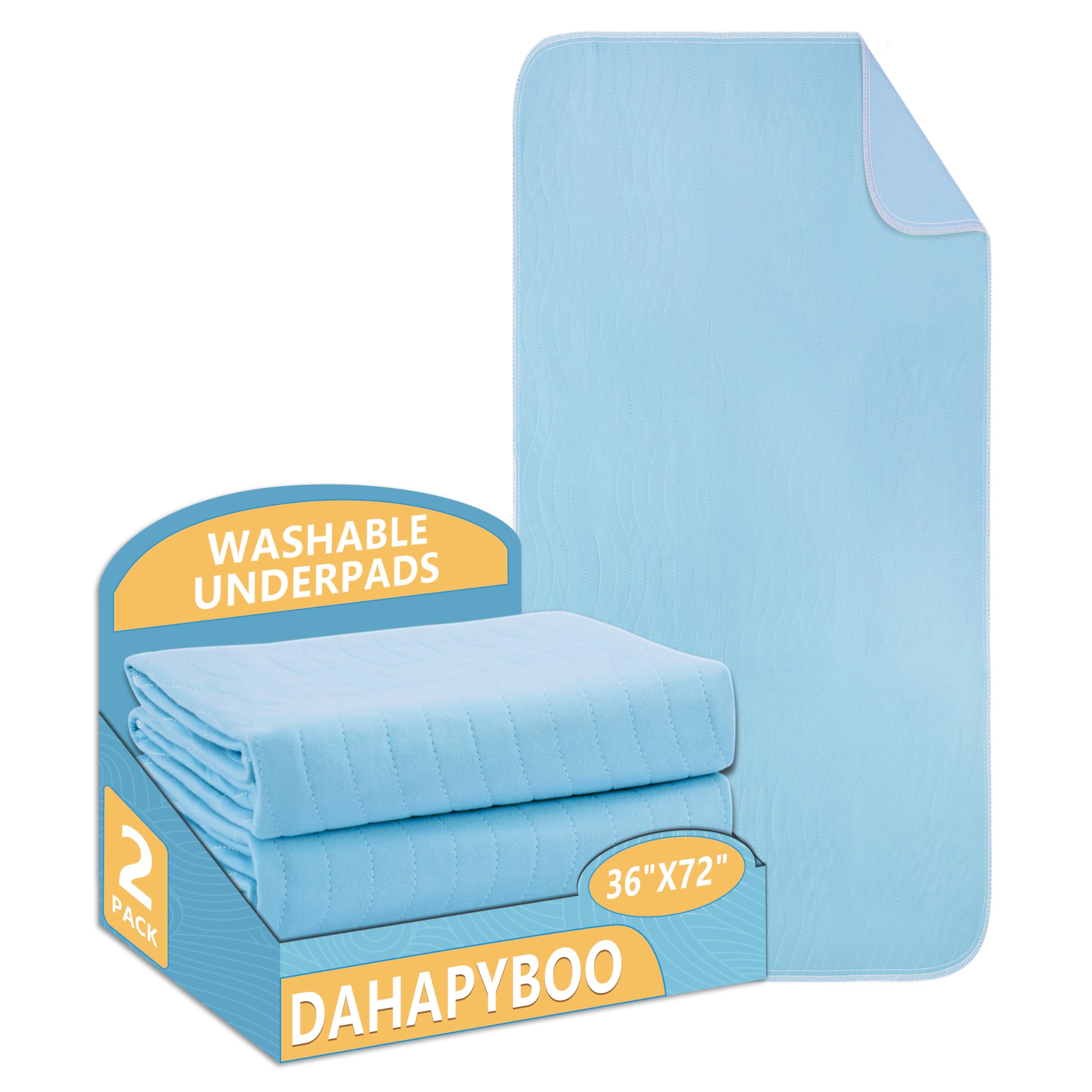 DAHAPYBOO Washable Underpads, 36x72 2 Pack Incontinence Bed Pads, Heavy Absorbency Reusable for Elderly, Kids, Adults and Pets, 