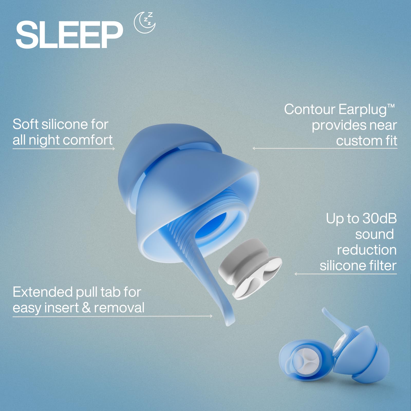 EARPEACE Ear Plugs for Sleeping - Noise-Reduction Earplugs with Soft Silicone for Sleep and Night Comfort - Noise Cancelling up