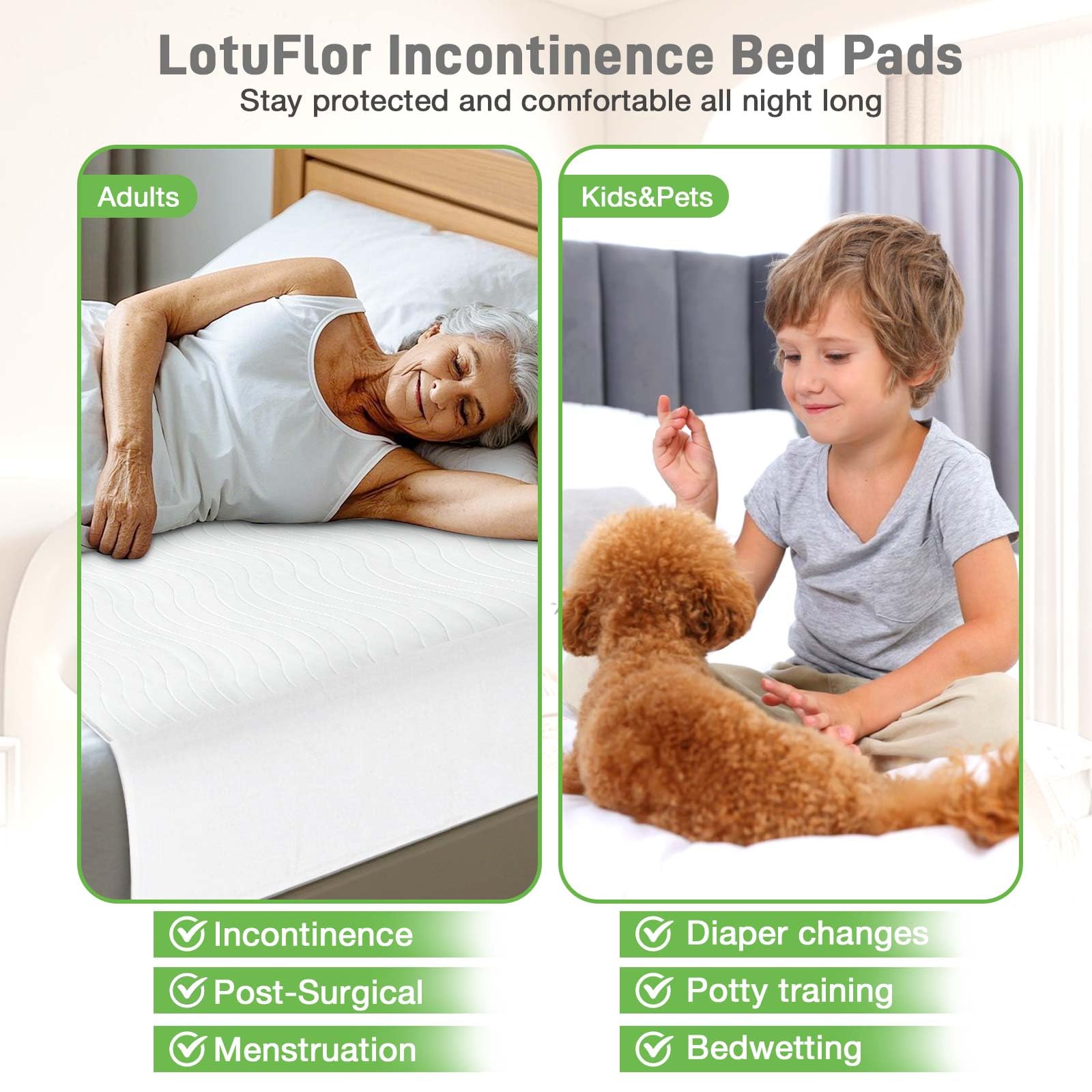 Bed Pads Washable Waterproof for Incontinence Adults, Reusable Wetting Pad Mattress Protector Underpads Tuckable Quick Dry, Fits