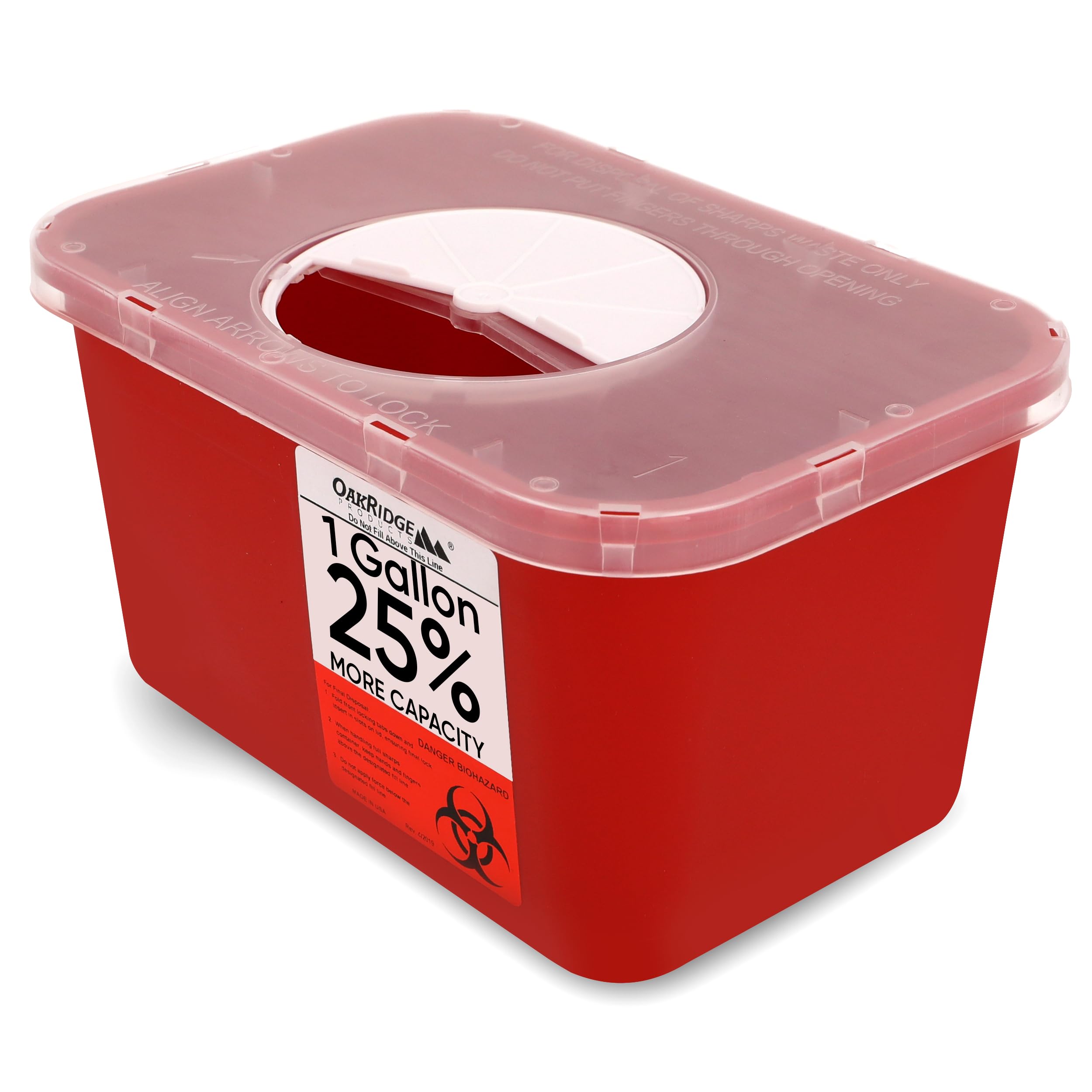 Oakridge Products Large Sharps Container for Home Use and Professional 1 Gallon (1-Pack), Biohazard Needle and Syringe Disposal,