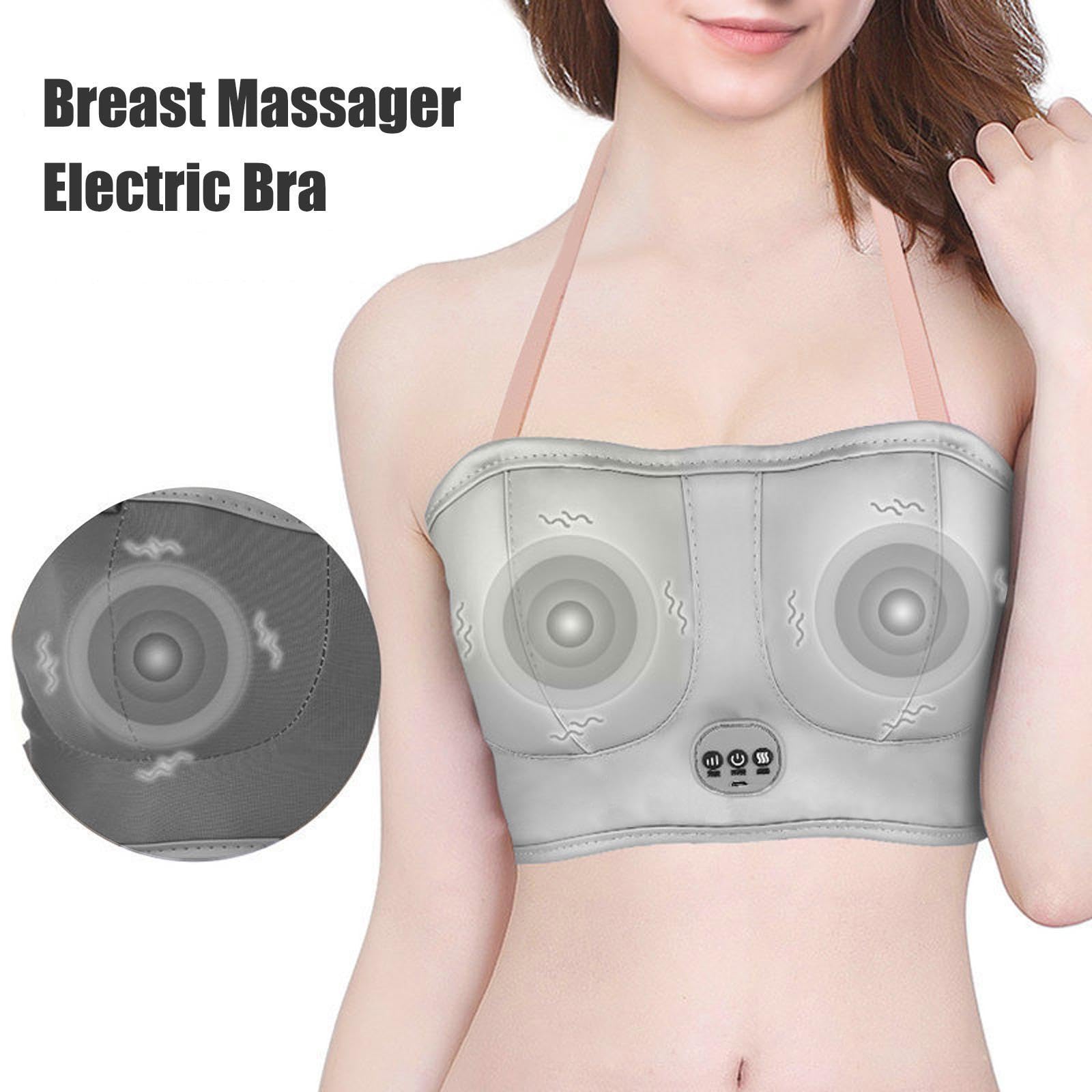 Electric Bust Massager, Breast Massager Bra, USB Wireless Electric Massagers for Shaping Beautiful Chest Anti Sagging-Grey