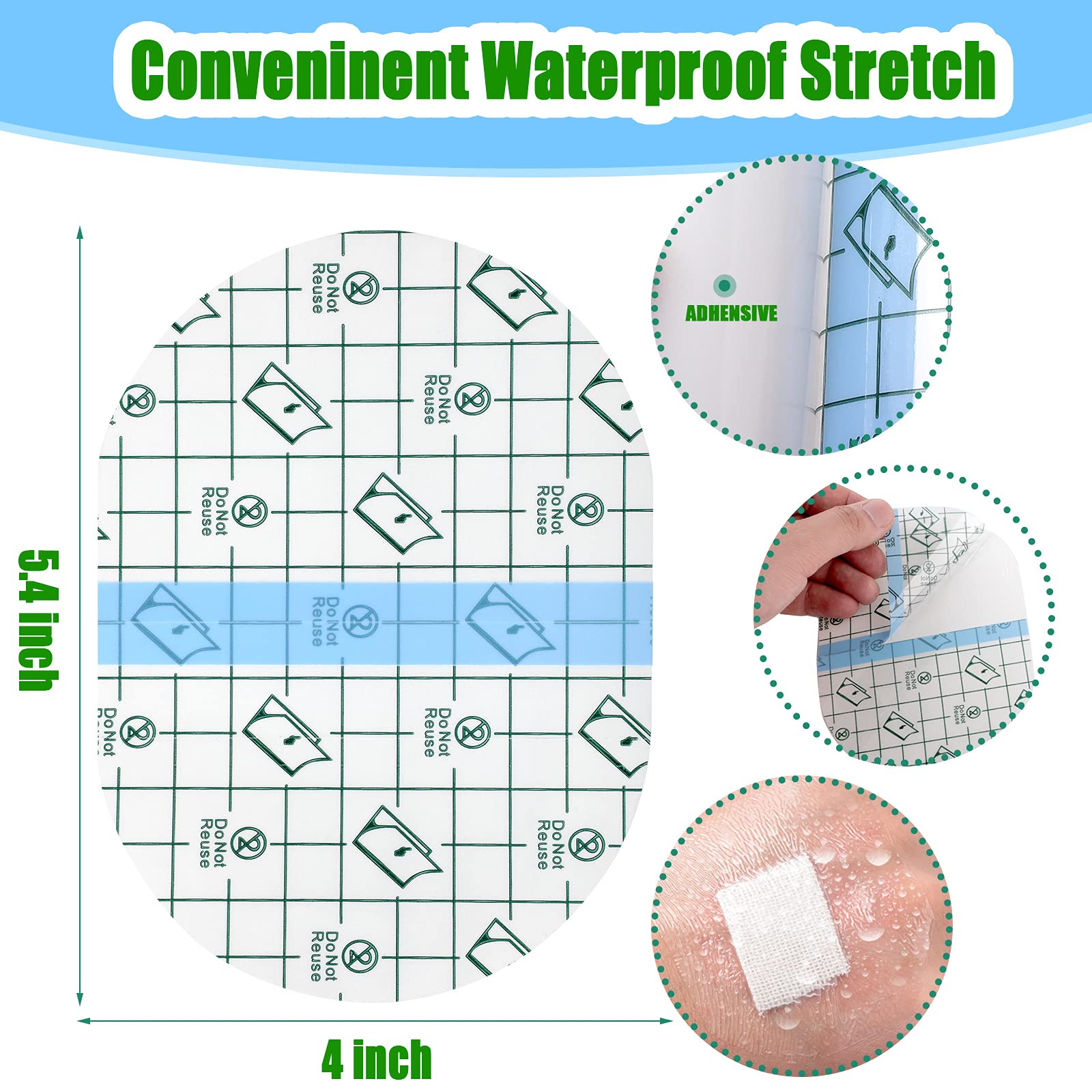 Nuanchu 50 Pcs Transparent Waterproof Bandage Adhesive Transparent Dressings Waterproof Film Dressing Clear Dressing Tape Stretc