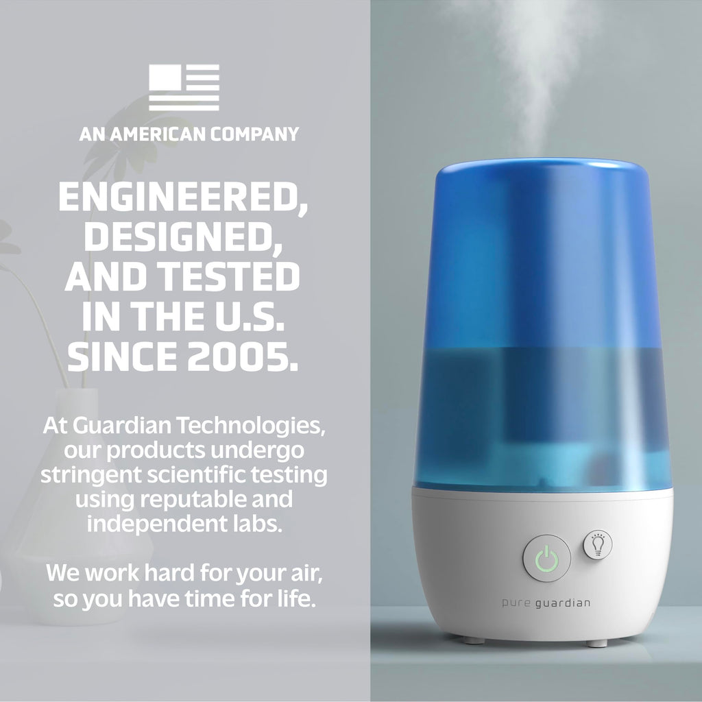 PureGuardian H965AR Ultrasonic Cool Mist Humidifier, 70 Hrs. Run Time, 1 Gal. Tank Capacity, 320 Sq. Ft. Coverage, Small Rooms,