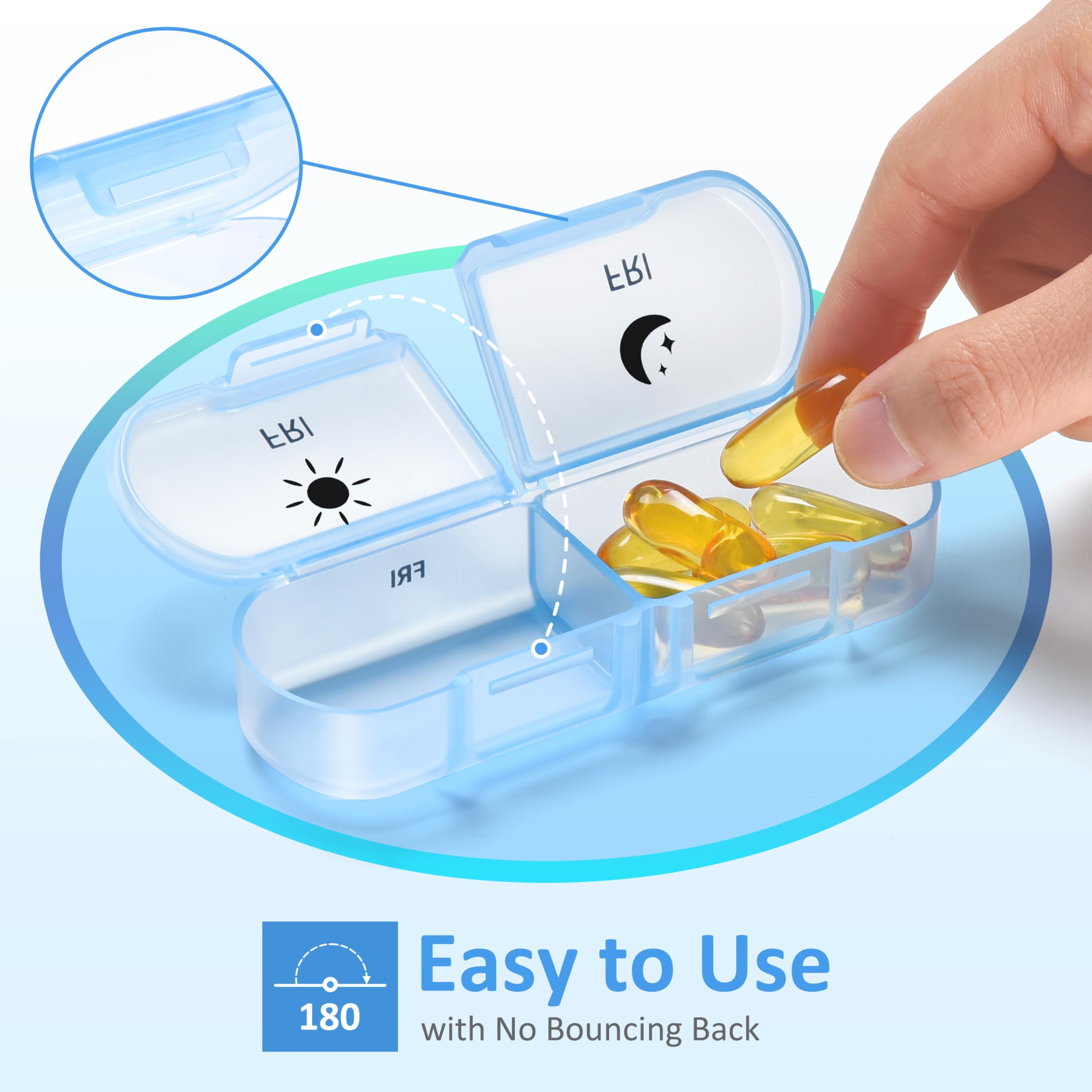 Fullicon Extra Large AM PM Pill Box Organizer 7 Day, Travel Medicine Pill Organizer 2 Times a Day, Large Supplement Vitamin Disp