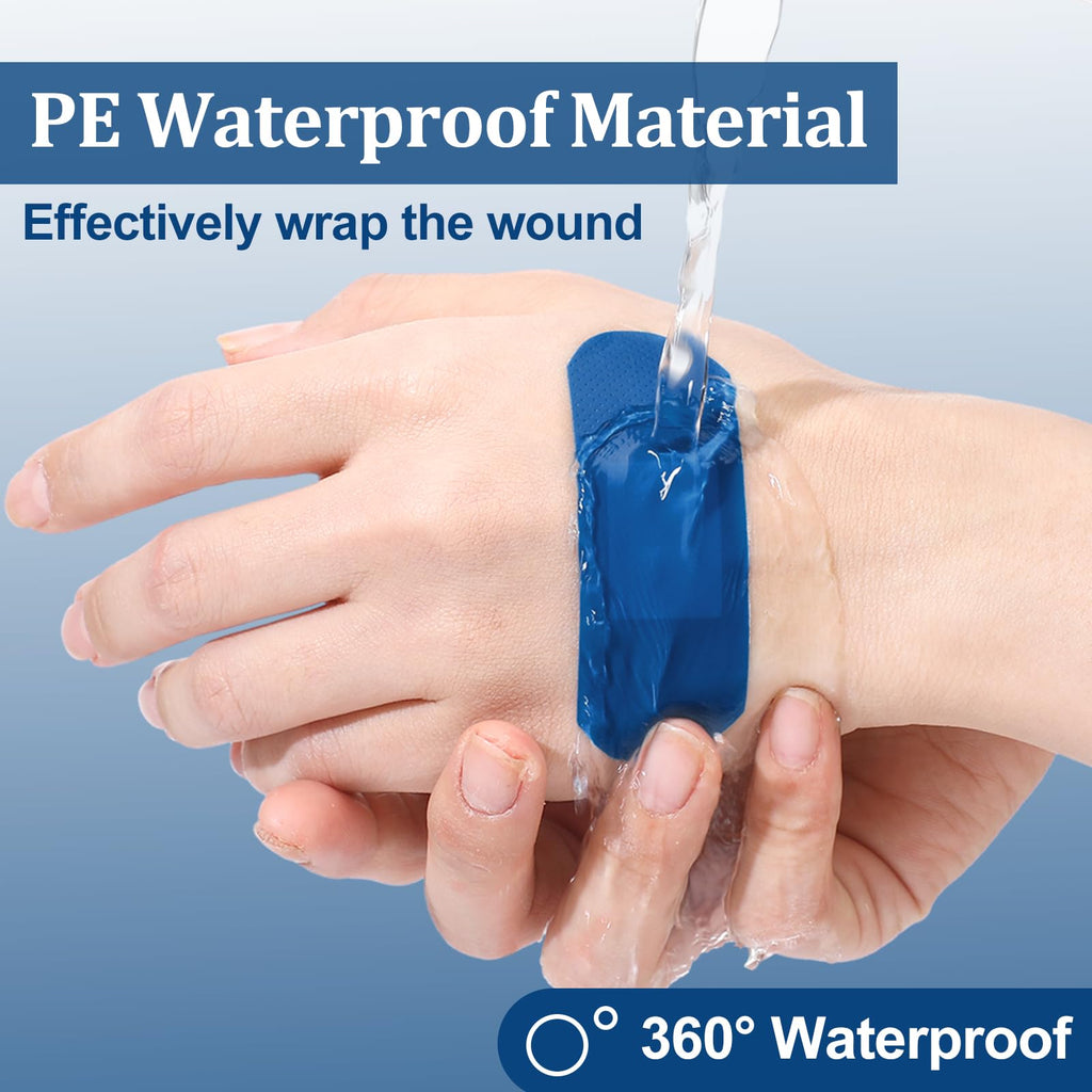 Geiserailie 120 Pcs Food Service Blue Detectable Bandage Woven Fingertip Waterproof Flexible Bandages Non-Stick Pad Latex Free f