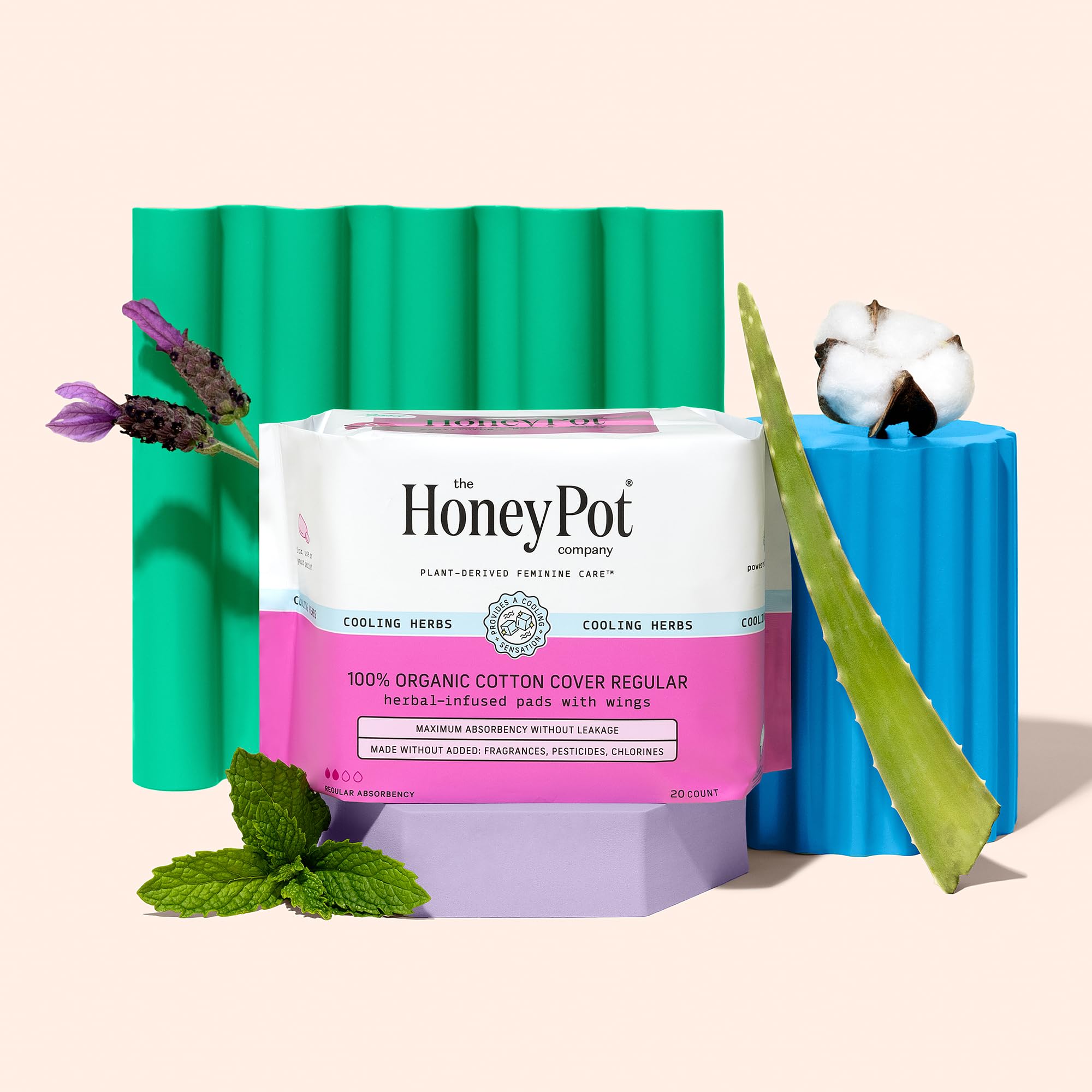 The Honey Pot Company - 80ct - Herbal Pads for Women - Regular Flow w/Wings - Infused w/Essential Oils for Cooling Effect & Orga