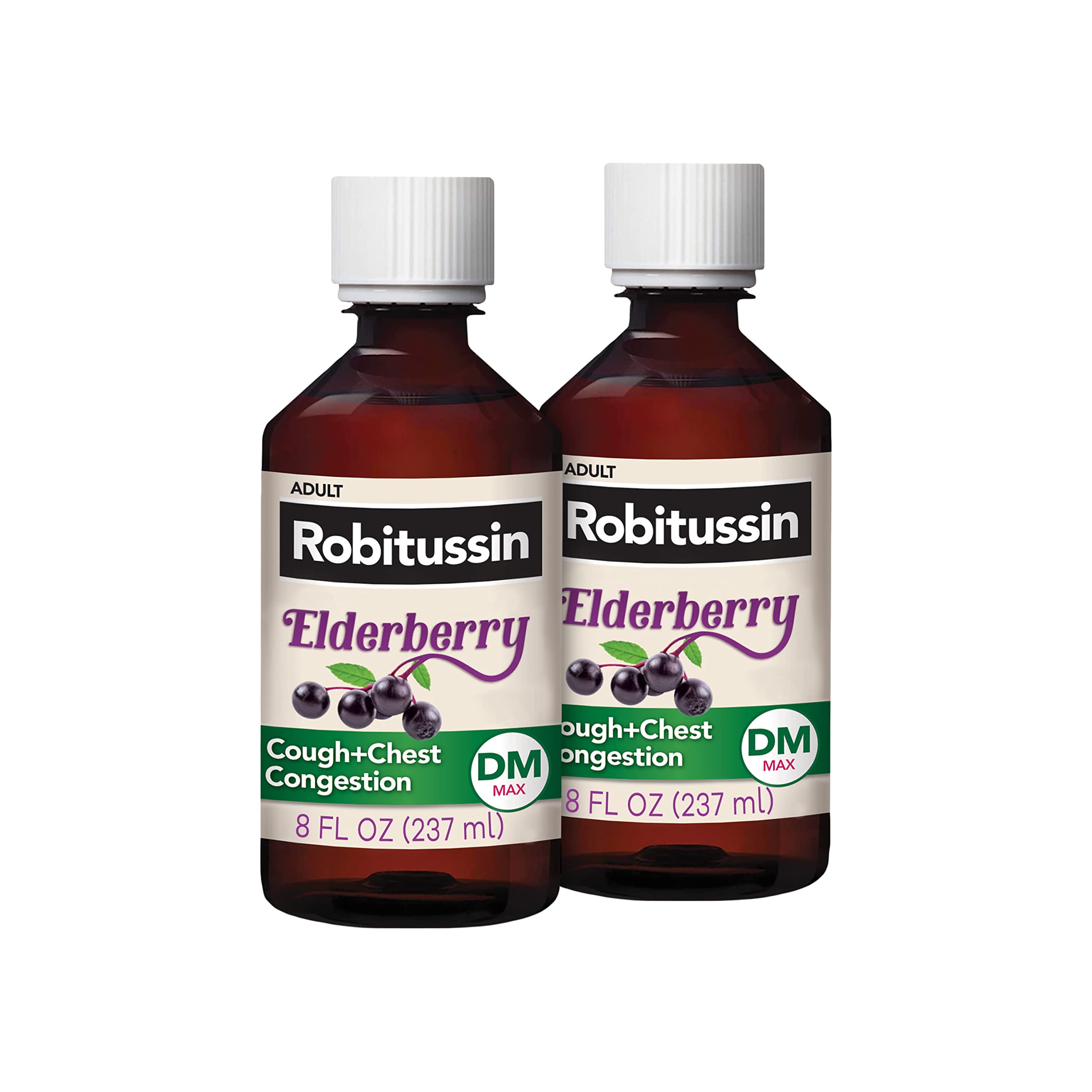 Robitussin Maximum Strength Elderberry Cough Plus Chest Congestion DM, Cough Suppressant for Adults, Providing Non Drowsy Liquid