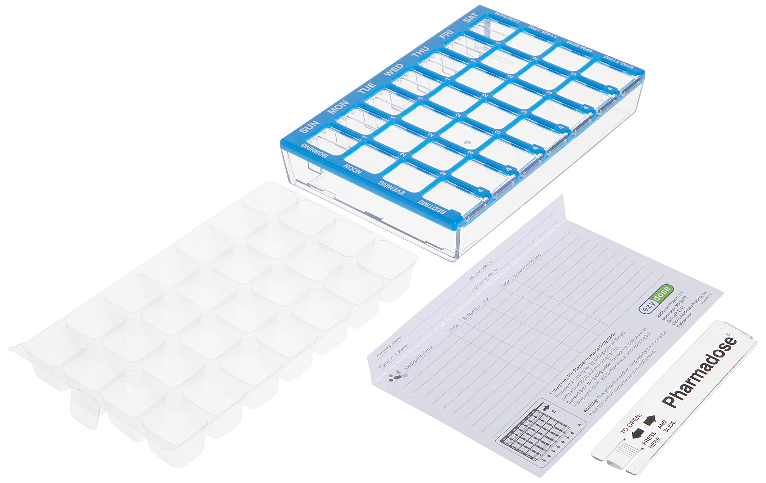 Ezy Dose Weekly (7-Day) Pill Case, Medicine Planner, Vitamin Organizer Box, Small Compartments with Easy Fill Tray, 4 Times a Da