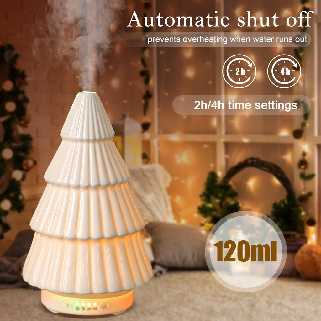 Rossesay Christmas Essential Oil Diffuser Gifts Ceramic 120ml Christmas Tree Diffuser for Essential Oil Cute Small Aromatherapy