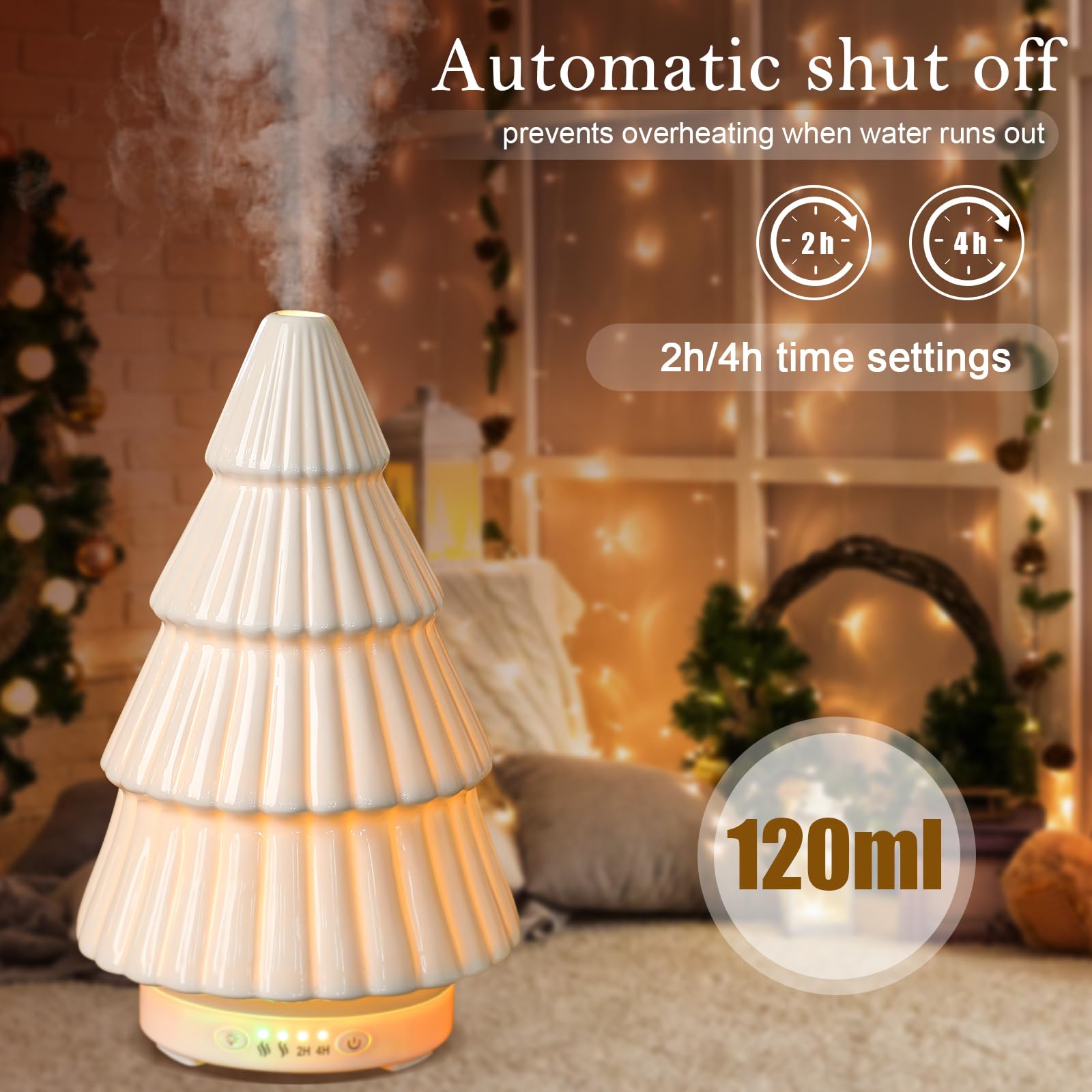 Rossesay Christmas Essential Oil Diffuser Gifts Ceramic 120ml Christmas Tree Diffuser for Essential Oil Cute Small Aromatherapy