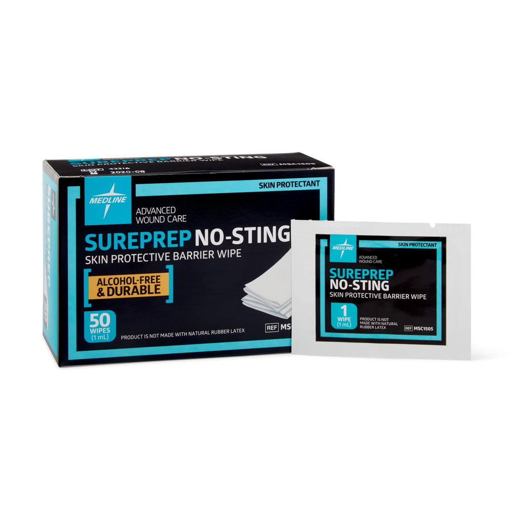Medline SurePrep No-Sting Skin Protective Barrier Wipes, Pack of 50