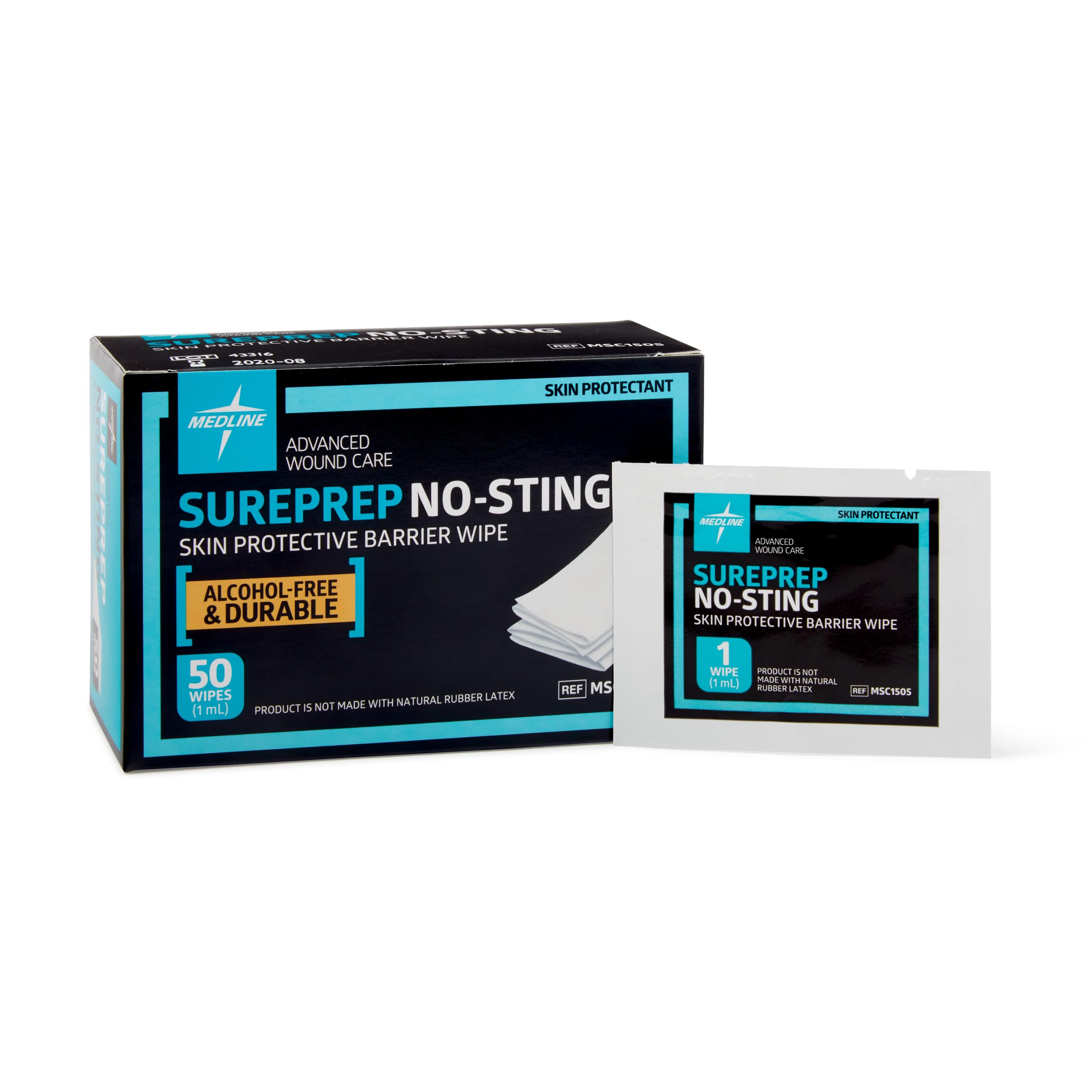 Medline SurePrep No-Sting Skin Protective Barrier Wipes, Pack of 50