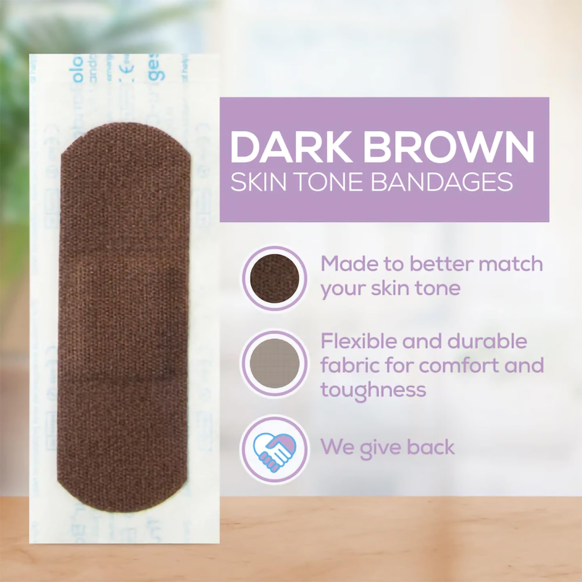 Tru-Colour Skin Tone Bandages Variety Pack - Flexible Fabric Adhesive Strips, Fingertip, Knuckle Bandages - Dark Brown, 2 Pack,