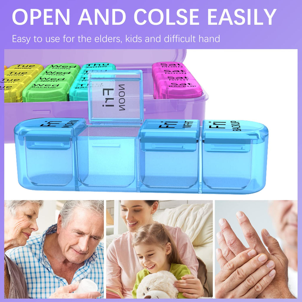 Odaro Weekly Pill Organizer 4 Times a Day, Daily Pill Box 7 Day, Large Travel Pill Case with 28 Compartment to Hold Medicine, Vi