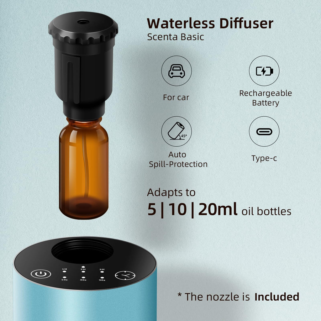 Waterless Car Diffuser for Essential Oil, Battery Operated Smart Air Freshener, Portable Mini Aromatherapy Scent Diffusers, 3 Ti