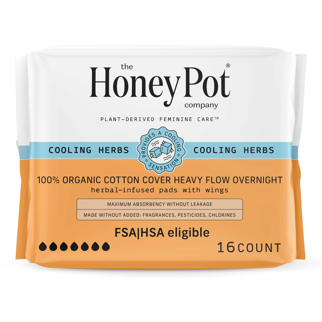 The Honey Pot Company - Herbal Sanitary Pads for Women - Heavy Flow Overnight w/Wings - Infused w/Essential Oils for Cooling Eff