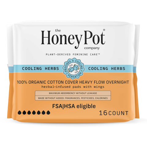 The Honey Pot Company - Herbal Sanitary Pads for Women - Heavy Flow Overnight w/Wings - Infused w/Essential Oils for Cooling Eff