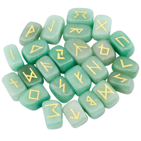rockcloud Green Aventurine Rune Stones Tumbled Engraved Lettering Crystal Set for Wicca Crystals Healing Chakra Reiki