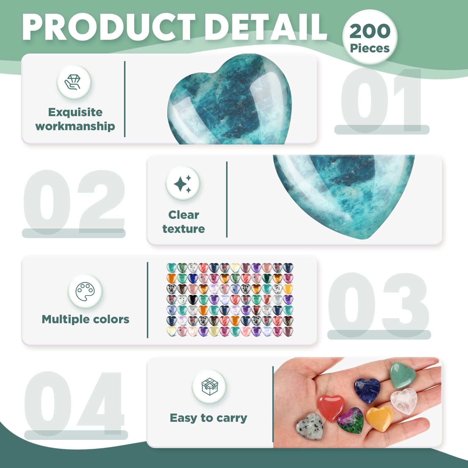 Nuenen 200 Pieces Valentine's Day Heart Shaped Crystal Bulk 0.8 Inch Worry Stones Valentine Mother's Day Gift Crystals Love Gems
