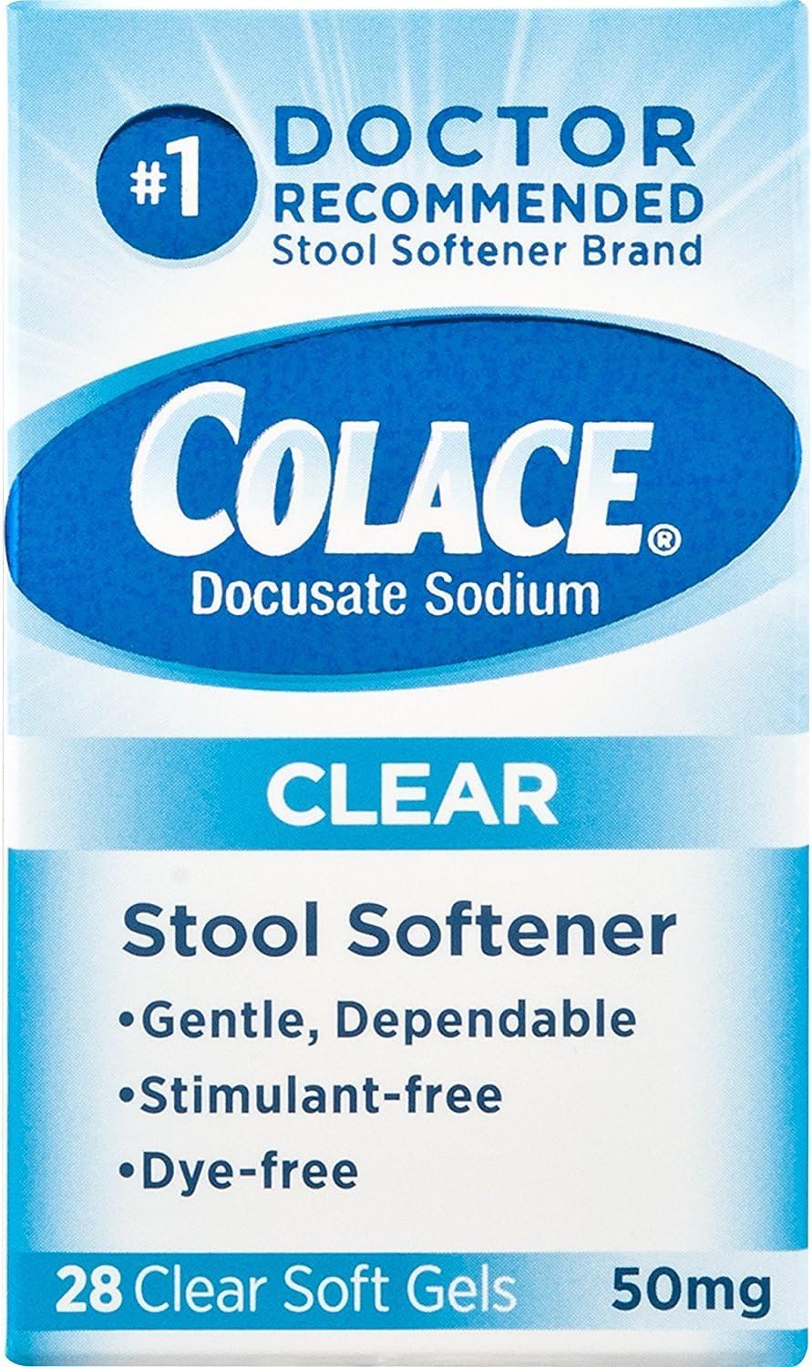 Colace Clear Docusate Sodium Stool Softener 50mg, 28 Count Per Box (2 Pack)