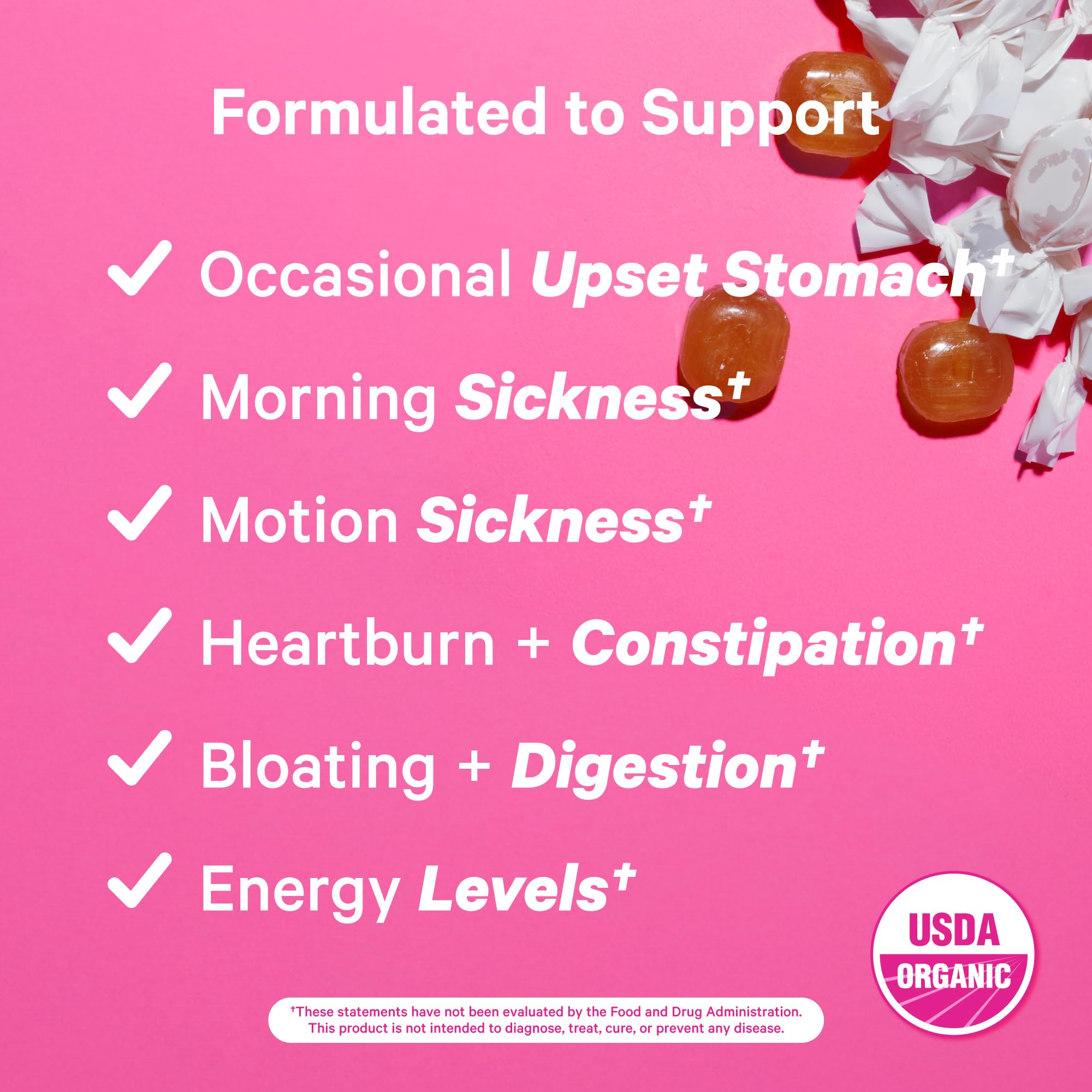 Pink Stork Morning Sickness Sweets, Organic Raspberry Ginger Candy with Vitamin B6 for Morning Sickness, Motion Sickness, Prenat