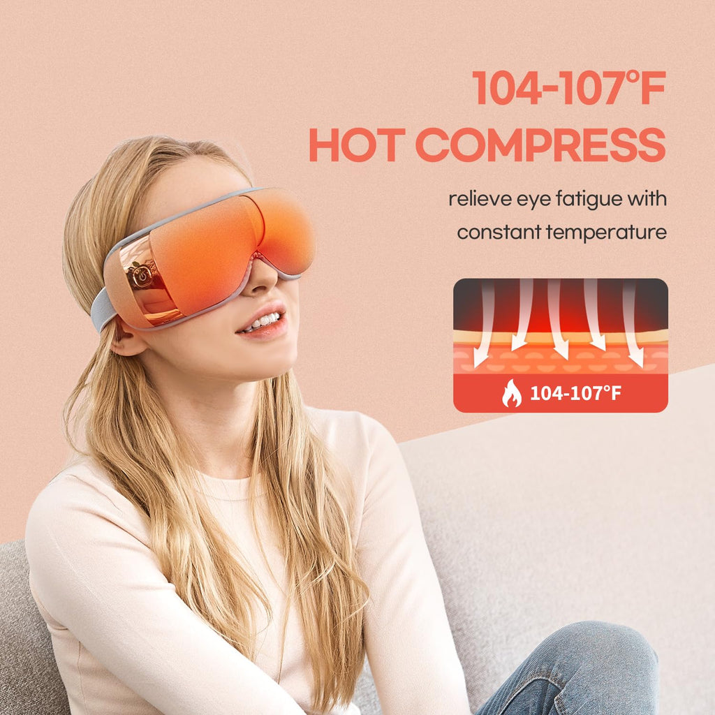 HubiCare Eye Massager with Heat, Vibration, and Music Helps Relieve Strain, Dark Circles, Dryness, and for Migraine Relief Relax