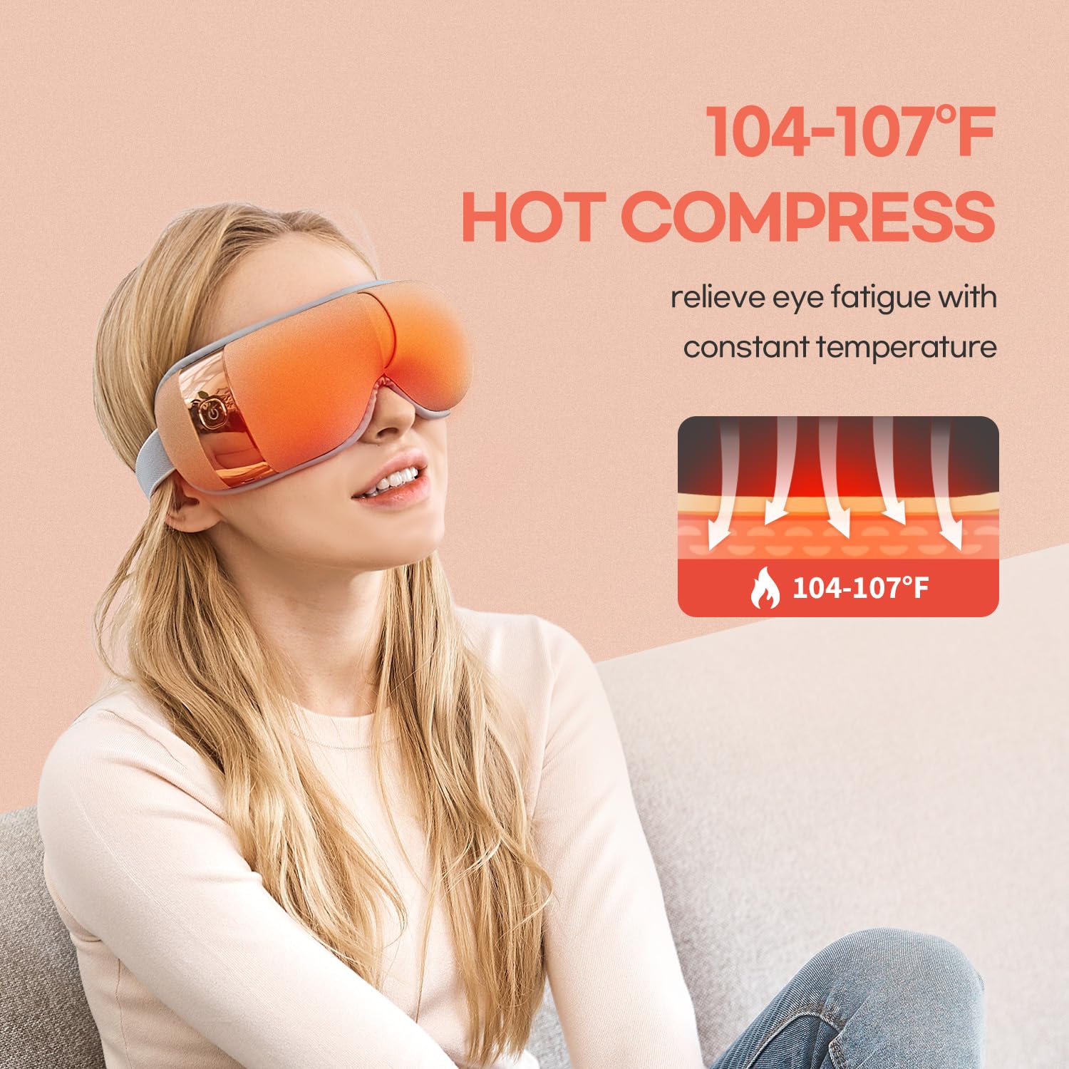 HubiCare Eye Massager with Heat, Vibration, and Music Helps Relieve Strain, Dark Circles, Dryness, and for Migraine Relief Relax