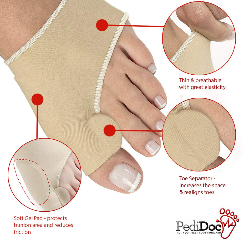 PediDocTM Bunion Corrector - Bunion Relief Sleeves Bunion Pads Brace Cushions Toe Straightener with Gel Toe Separator Spacer Str