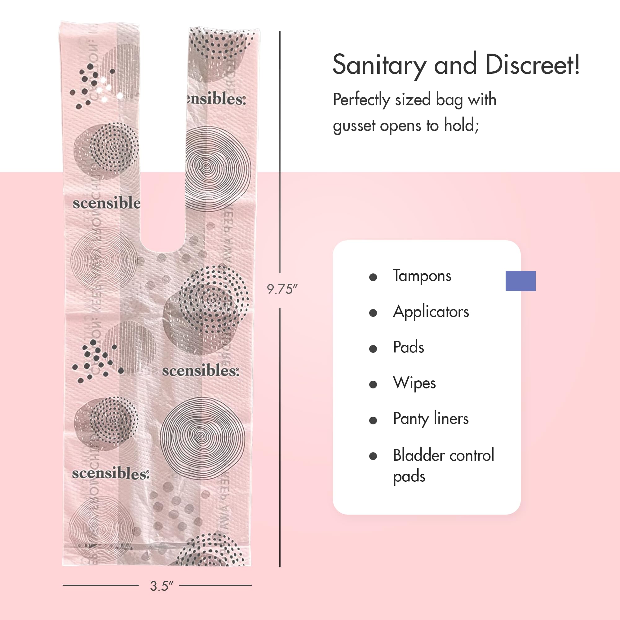 Scensibles Disposal Bags for Menstrual Care Products - 50 ct Refill Box - for Disposal of Tampons, Pads, Panty Liners, Hygiene P
